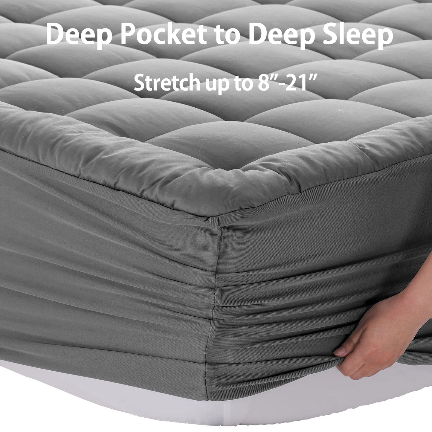EASELAND Twin XL Mattress Pad Pillow Top Mattress Cover Quilted Fitted Mattress Protector Extra Long 8-21" Deep Pocket Cooling Mattress Topper (39x80 Inches, Light Grey)