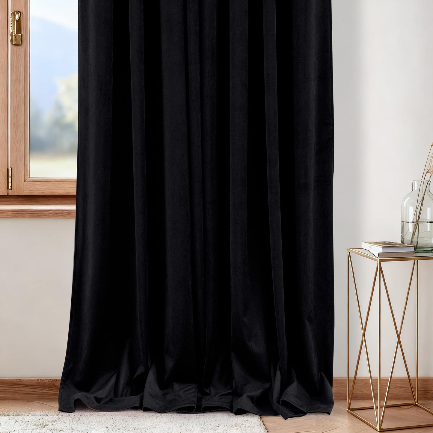 NICETOWN Black Velvet Curtains 72 inch Long for Dining Room - Blackout Thermal Insulating Soft Drapes for Half Window, Rod Pocket and Back Tab Design W42 x L72, 2 Panels