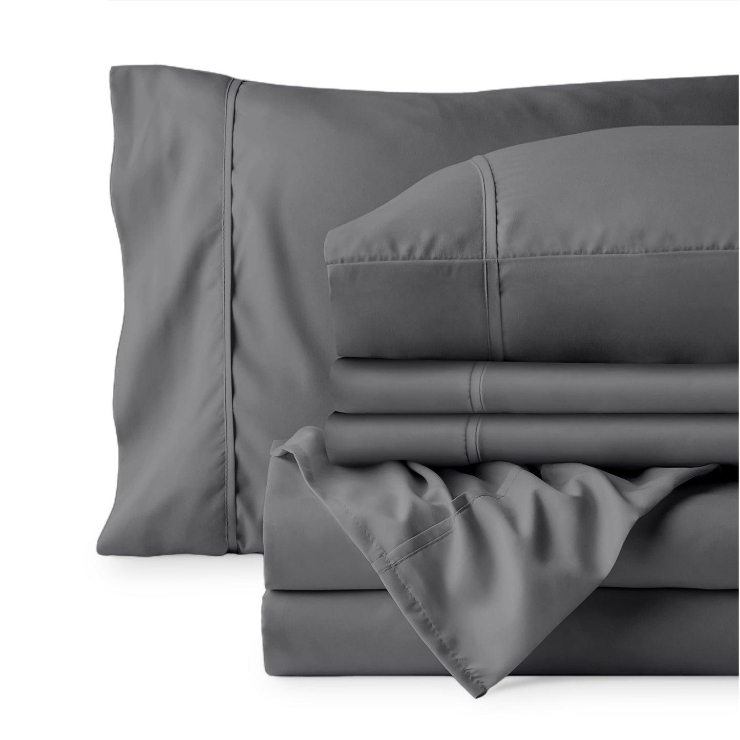 Bare Home Hotel Luxury Queen Sheet Set, Extra Soft - 6 Piece Set - Deep Pockets - Easy Fit - Cooling & Breathable - Wrinkle, Fade, Stain Resistant - Includes 4 Pillowcases (Queen, Grey)