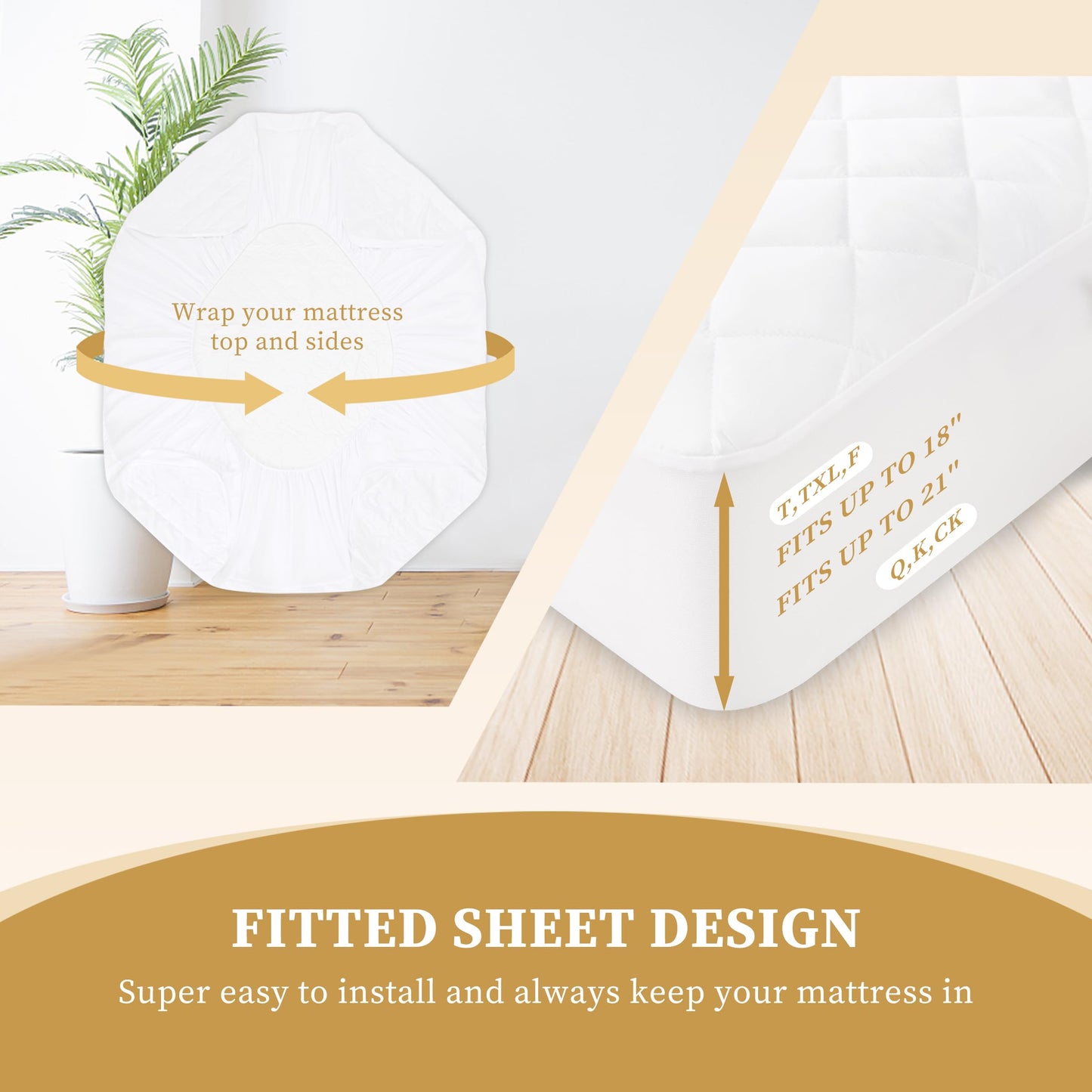 Safe and Sound Quilted Fitted Mattress Pad Cover, Waterproof Mattress Protector, Deep Pocket Elastic Fits Up to 18'', Breathable Soft Alternative Filling Mattress Pad California King
