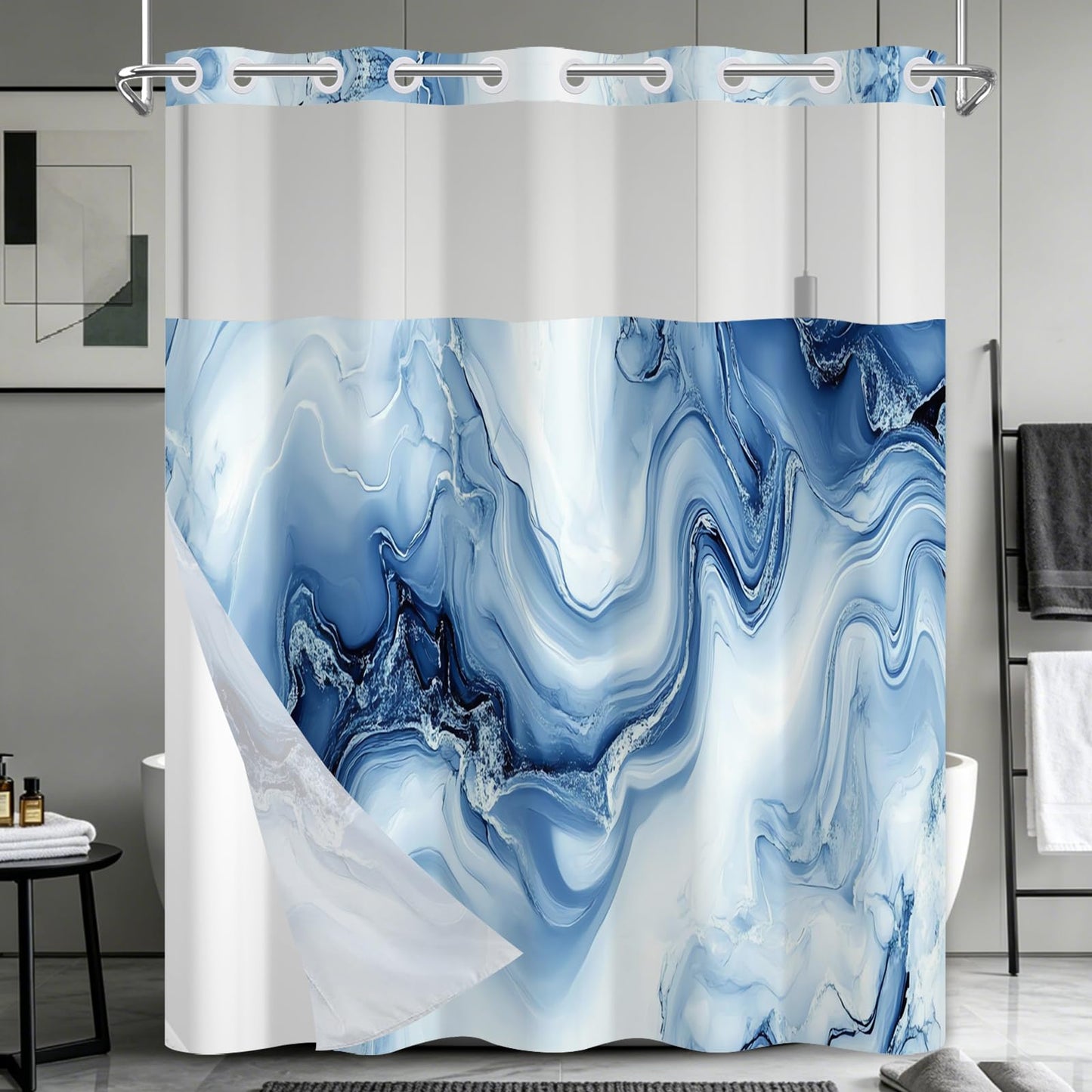 NAEMBCU No Hook Shower Curtain Set with Snap-in Liner 71x74 Inch