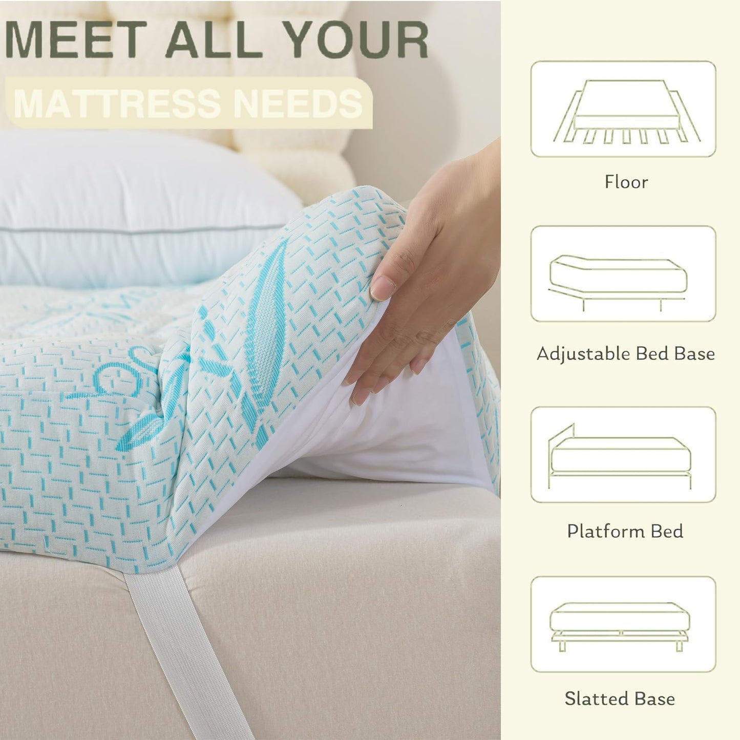 SHOUREN 4-5 Inch Mattress Topper King Size, 2100 GSM Pillow Top