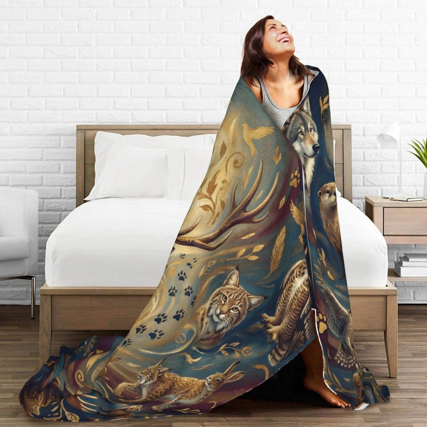 Gbuzozie Deer Owl Eagle Rabbit Wolf and Tiger Wild Animals Fleece Blanket Lightweight Elk Hunting Gifts Throw Blanket for Sofa Couch Bed Camping Travel - Super Soft Cozy Microfiber Blanket 50"X40"