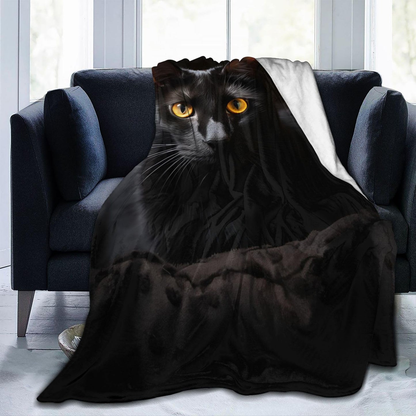 amepay Cute Black Cat Blanket Gifts for Pet Lovers Girls Animal Kitten Flannel Throw Blankets for Home Couch Bed Sofa Soft Cozy Lightweight Halloween Decor Adults All Season 50x40 Inches