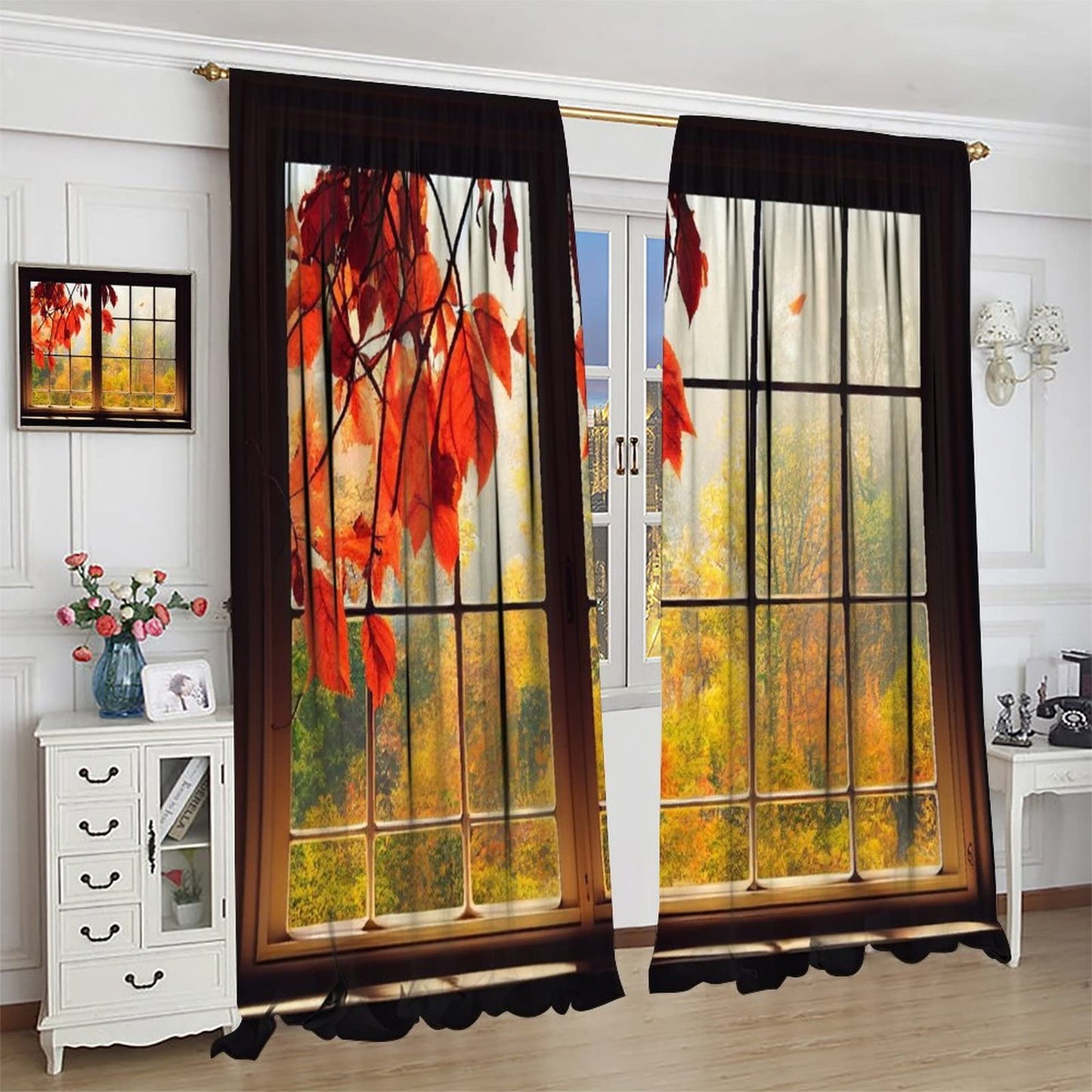 Autumn Scenery Curtains Beautiful Natural Scenery Maple Leaves Bedroom Living Room Decor Rod Pocket Blackout Window Drapes 2 Panels Set 42x45in