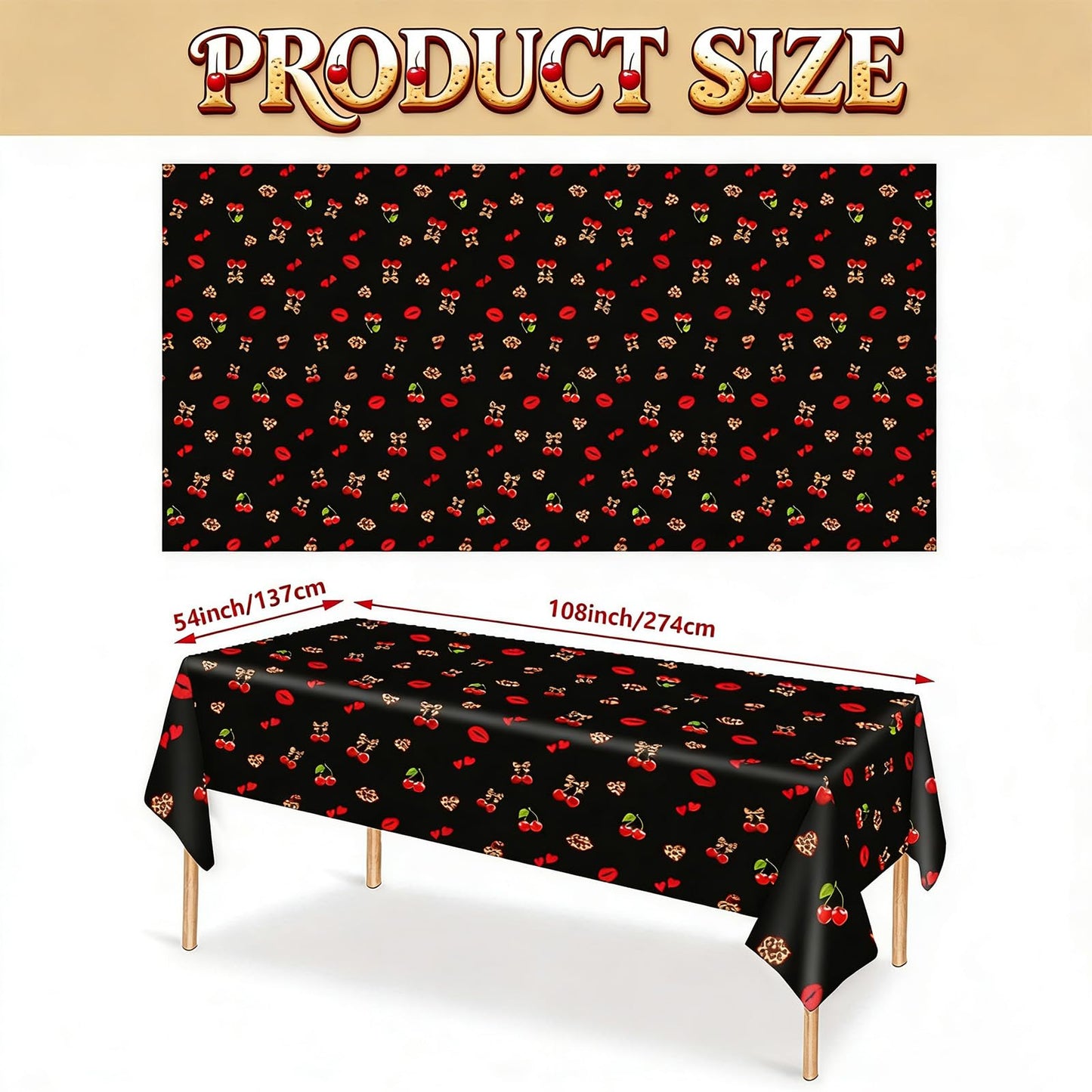 SMLAMANCA Cheetah and Cherry Tablecloths, 54 x 108 Red and Black Leopard Print Party Tablecloth Disposable Plastic Table Cover for Bridal Shower Girls Birthday Party Supplies (3)