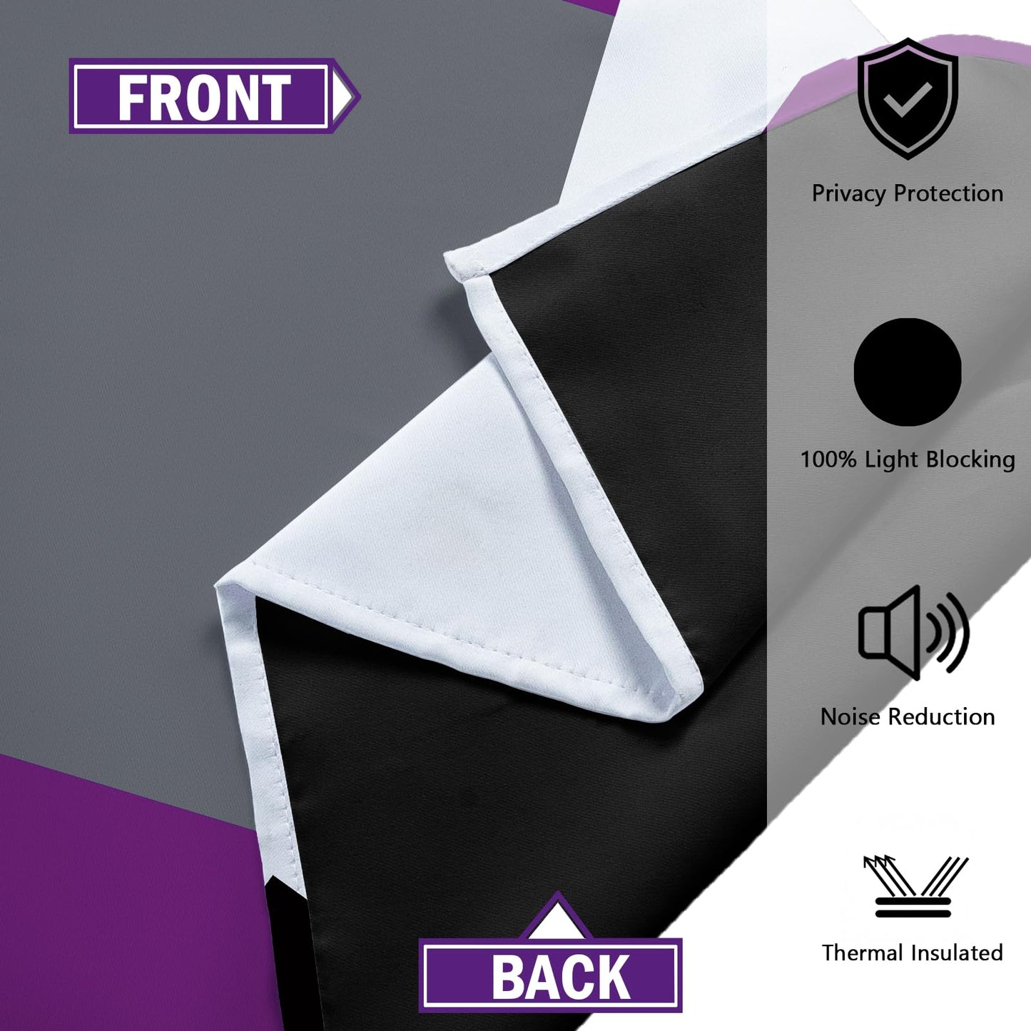 Tyrot Purple 100% Blackout Curtains for Bedroom 45 inch Length 2 Panels Set Grey Modern Abstract Geometric Black Out Curtains Insulated Room Darkening Window Drapes for Living Room, 52Wx45L
