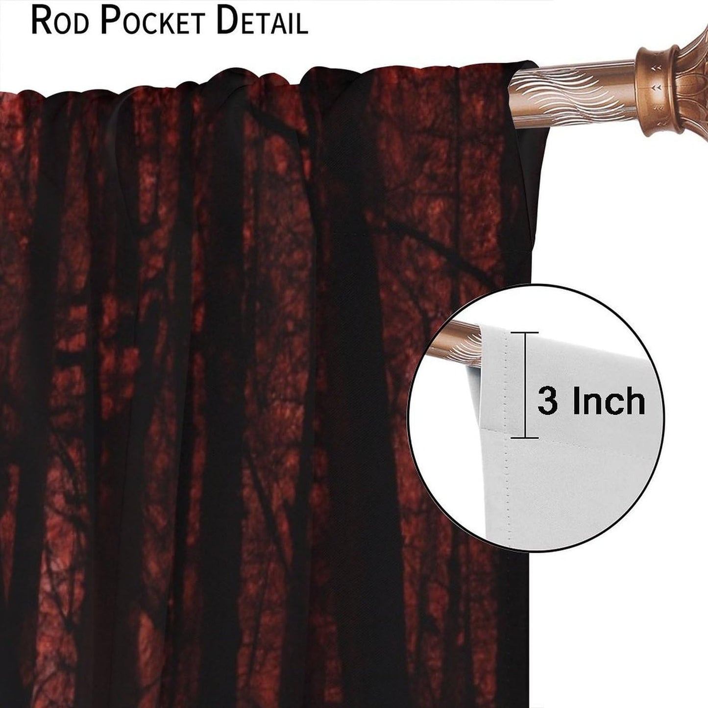 SHElifestyle Gothic Dark Red Forest Curtains, Haunted Creepy Landscape Forest Window Treatments Spooky Horror Halloween Trees Window Drapes for Bedroom Living Room W42 X L45