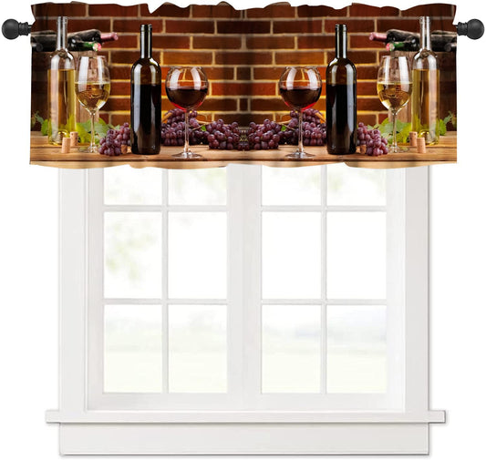 AAVEUP Red Wine Valance Curtains for Kitchen,Vintage Rustic Grape Fruit Wine Cellar Food Window Valances Short Panel Blackout Treatment Drapes for Living Room Bedroom 54x 18 in