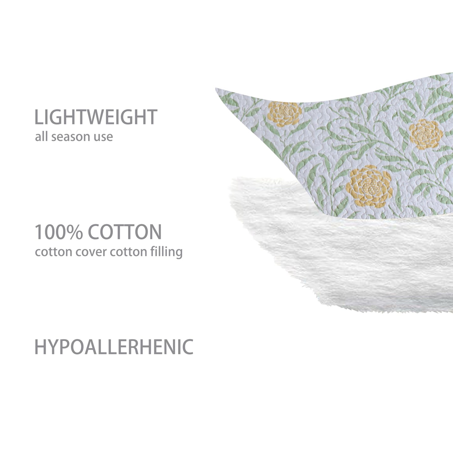 Homzard Queen Comforter Set for Bed Floral Quilt Queen size-100% Cotton Yellow,Green,sage Bedspreads (90 * 98 Inch) with 2 Pillow Shams, Lightweight Garden Bedding Spring and Summer Style