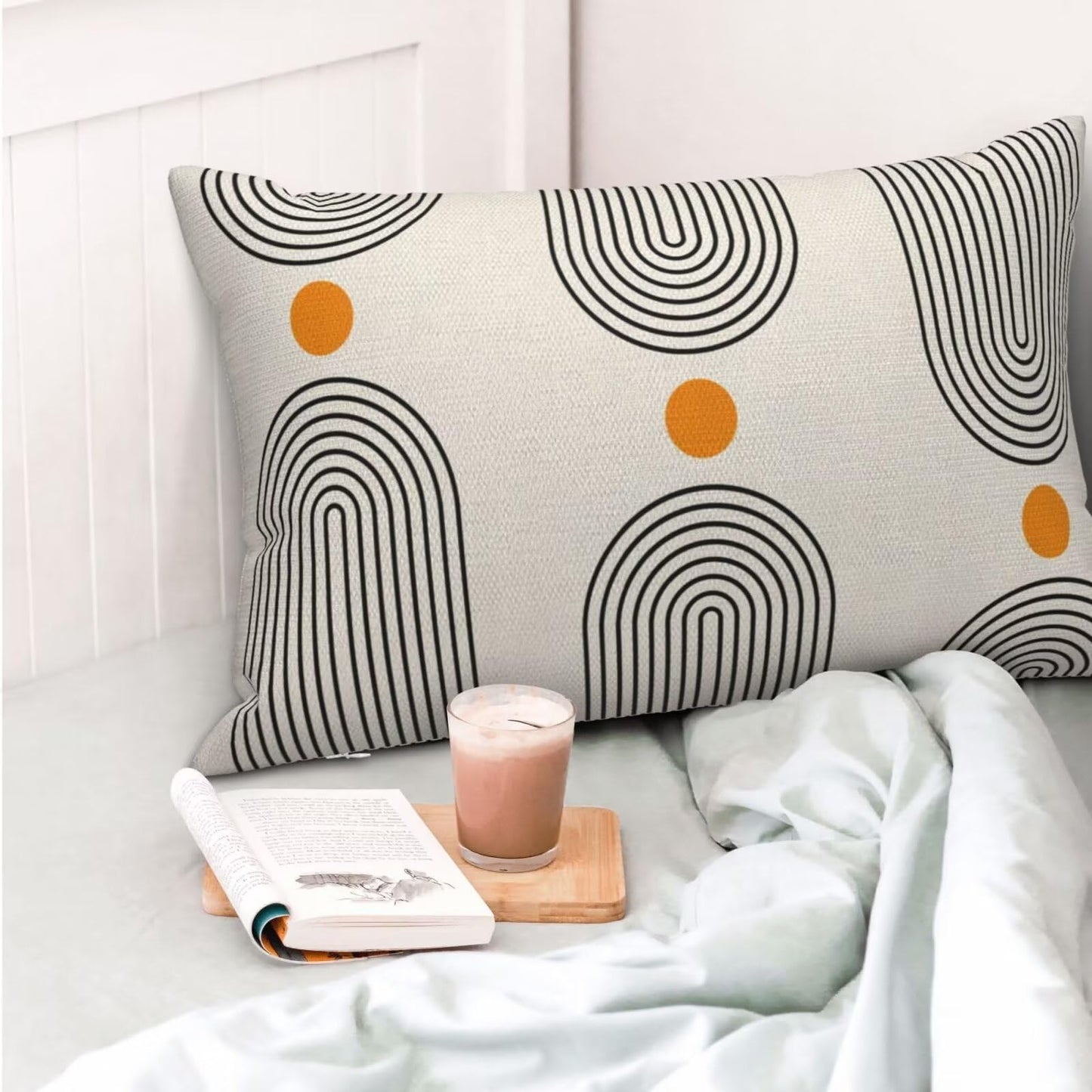 Jecuwo Boho Mid Century Pillow Covers 12x20 Inch Set of 2, Abstract Simple Sun Arch Decorative Throw Pillowcase Boho Modern Outdoor Farmhouse Cushion Cover for Sofa Couch Bed Living Room Decor