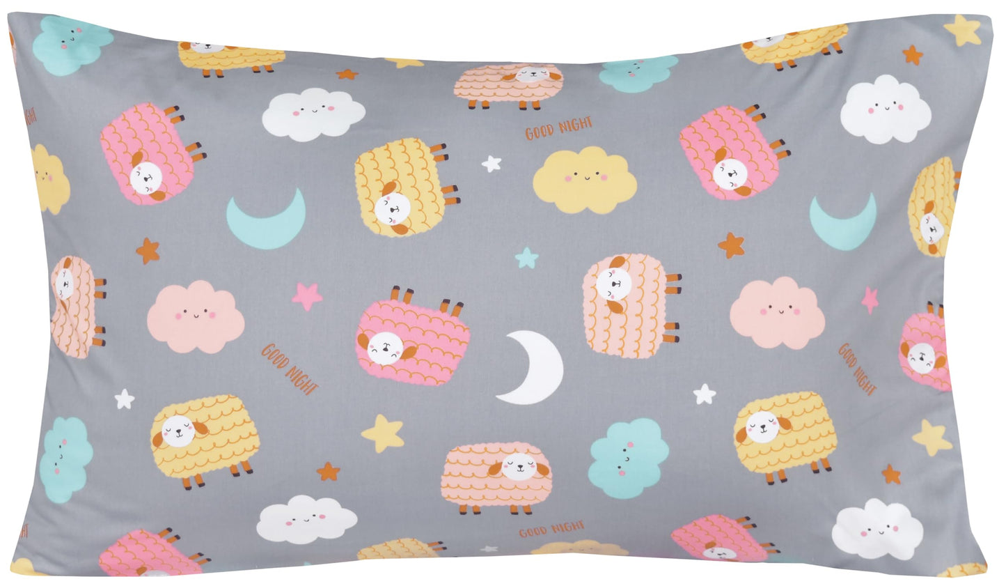 J-pinno Sheeps Cloud Moon Night Sleepy Sweet Dream Cute Cartoon 100% Cotton 3 Pieces Twin Sheet Set for Kids Girls Boys Children Flat Sheet + Fitted Sheet + Pillowcase Bedding Decoration Gift Set