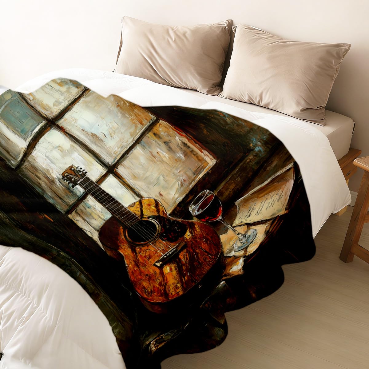 HUNXIAOJ Guitar Blanket Throw Music Decor Flannel Throw Musical Instruments Bedding Guitar Fleece Blanket Gifts for Men Women Girls Boys Kids Couch Home Bedroom Living Room Musician Decor 49"x59"