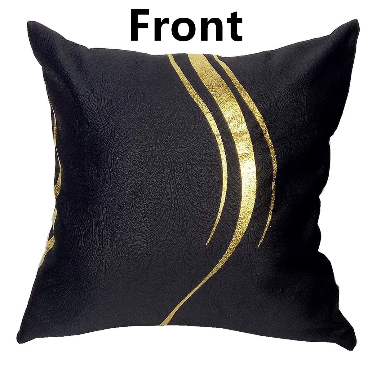 1 Pair Striped Decorative Throw Pillow Case, Polyester Square Pillow Sofa Cushion Cover, Set of 2(Black and Gold, 18 x 18 Inch)