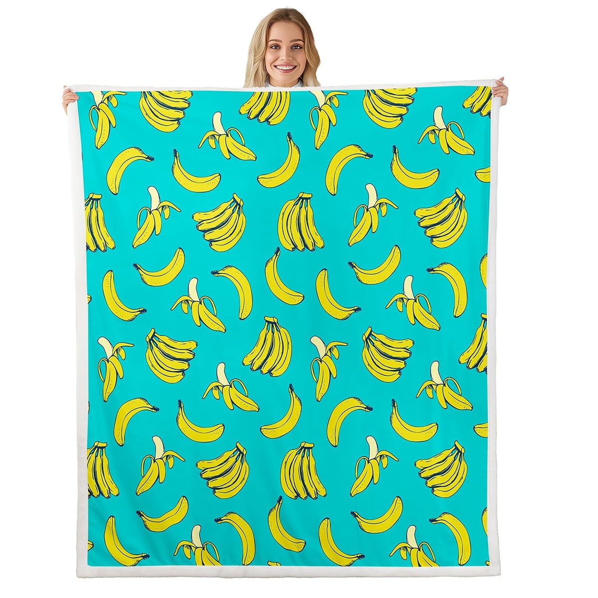 Feelyou Cartoon Banana Sherpa Fleece Throw Blanket for Kids - Tropical Fruit Print, Soft & Fuzzy, 40x50 Inches