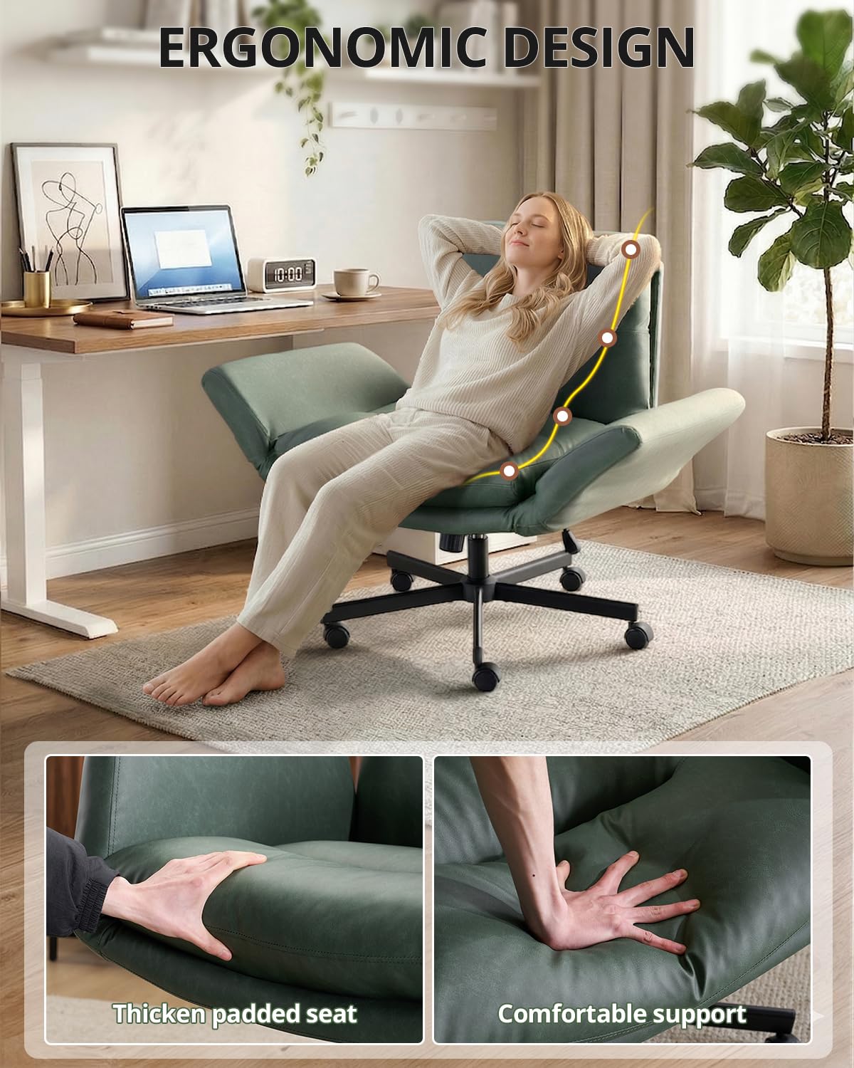 Karl home Criss Cross Desk Chair Vanity, Green