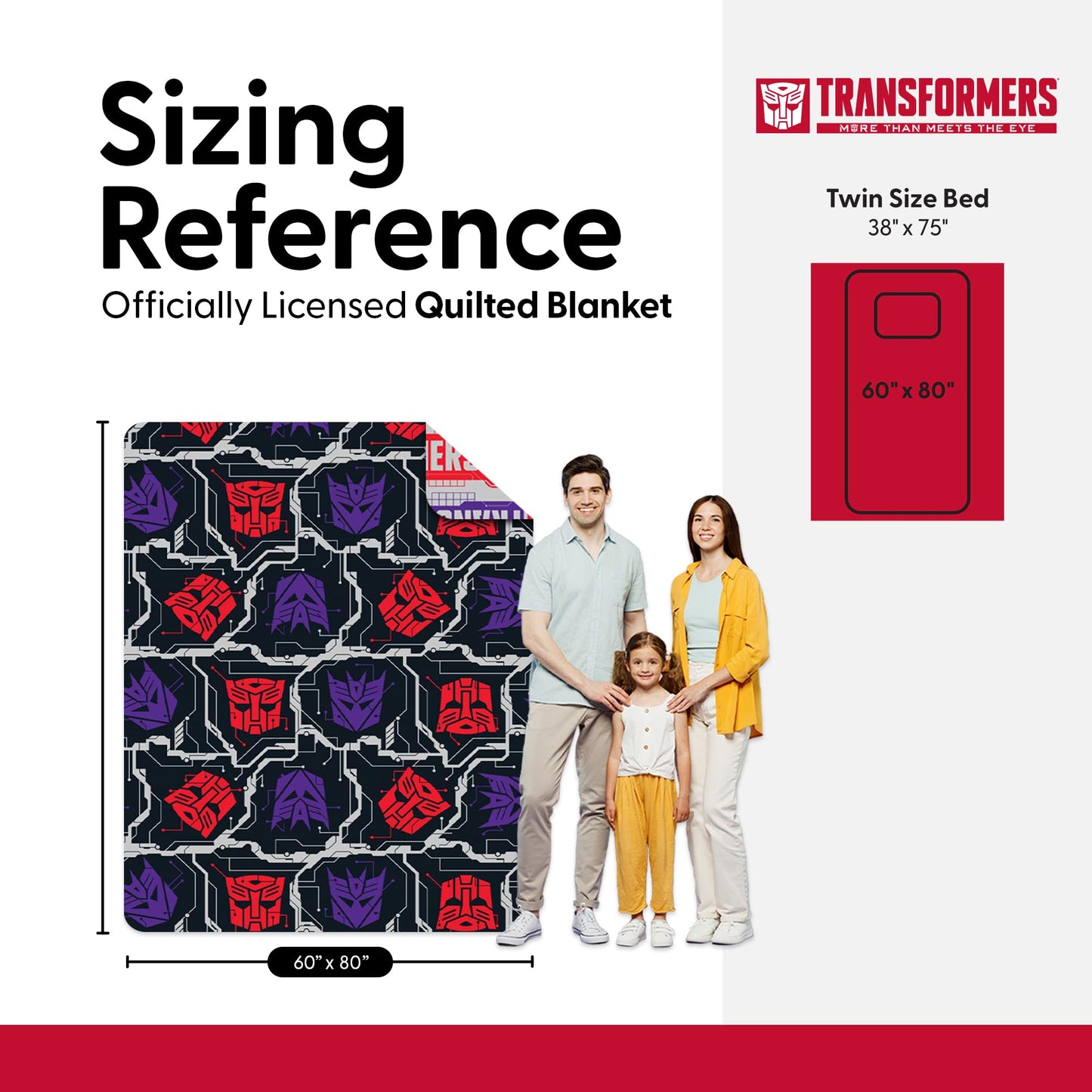 Northwest Transformers Logo Quilted Blanket, Comfy Throw, Adults Boys Girls, Soft Lightweight Bedding for Bed, or Couch, 60 x 80 inches