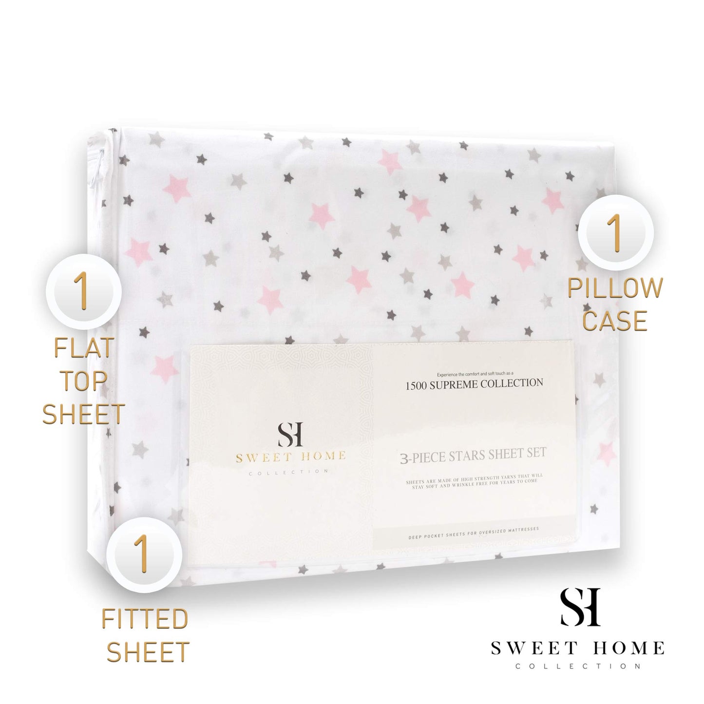1500 Supreme Kids Bed Sheet Collection - Fun Colorful and Comfortable Boys and Girls Toddler Sheet Sets - Deep Pocket Wrinkle Free Soft and Cozy Bedding - Twin XL, Stars