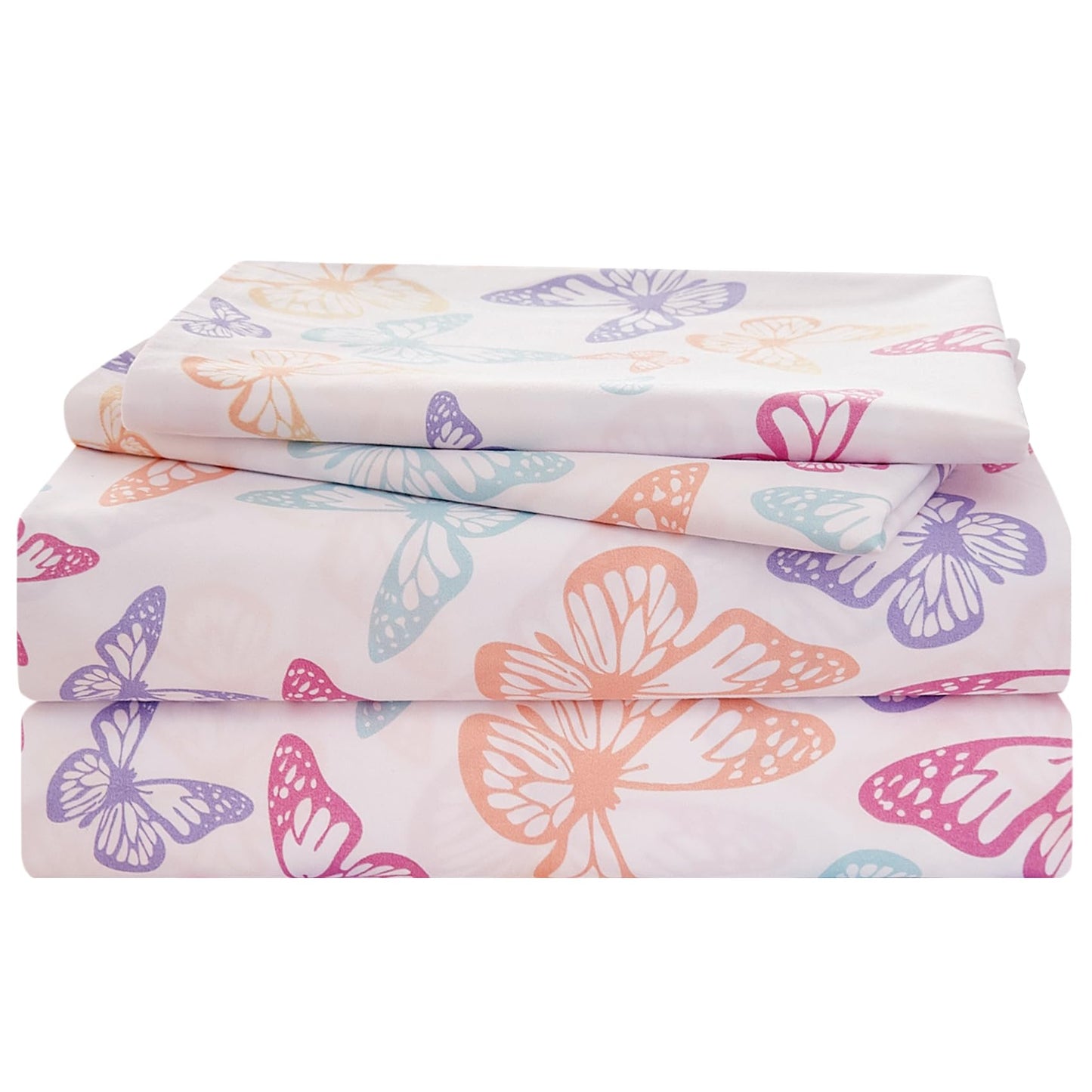 Yibeizi Butterfly Full Size Sheet Set for Girls, Kids Cute Bedsheet Microfiber Deep Pocket Bedding Sheets & Pillowcases 4 Pieces