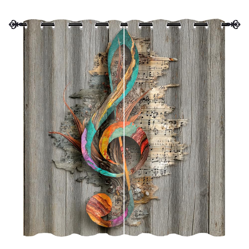 XSUPFLYM Classic Rustic Musical Note Art Window Blackout Curtains Beautiful Realistic Wooden Elegant Music Note Thermal Curtains Suitable for Bedroom 2 Panels.Each 21" W x 45" L