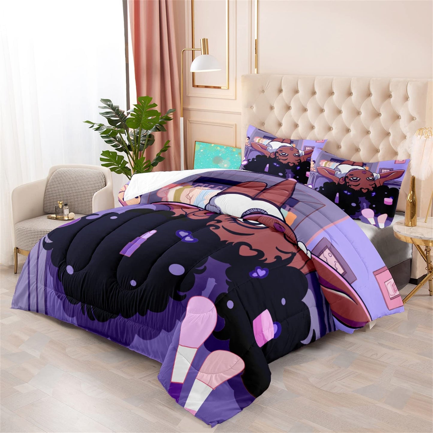 FJKJHKGJ African Black Girl Twin Bedding Set, Twin Bed Bedding for Kids Black Girl Comforter Set, 1 Comforter + 1 Pillowcase