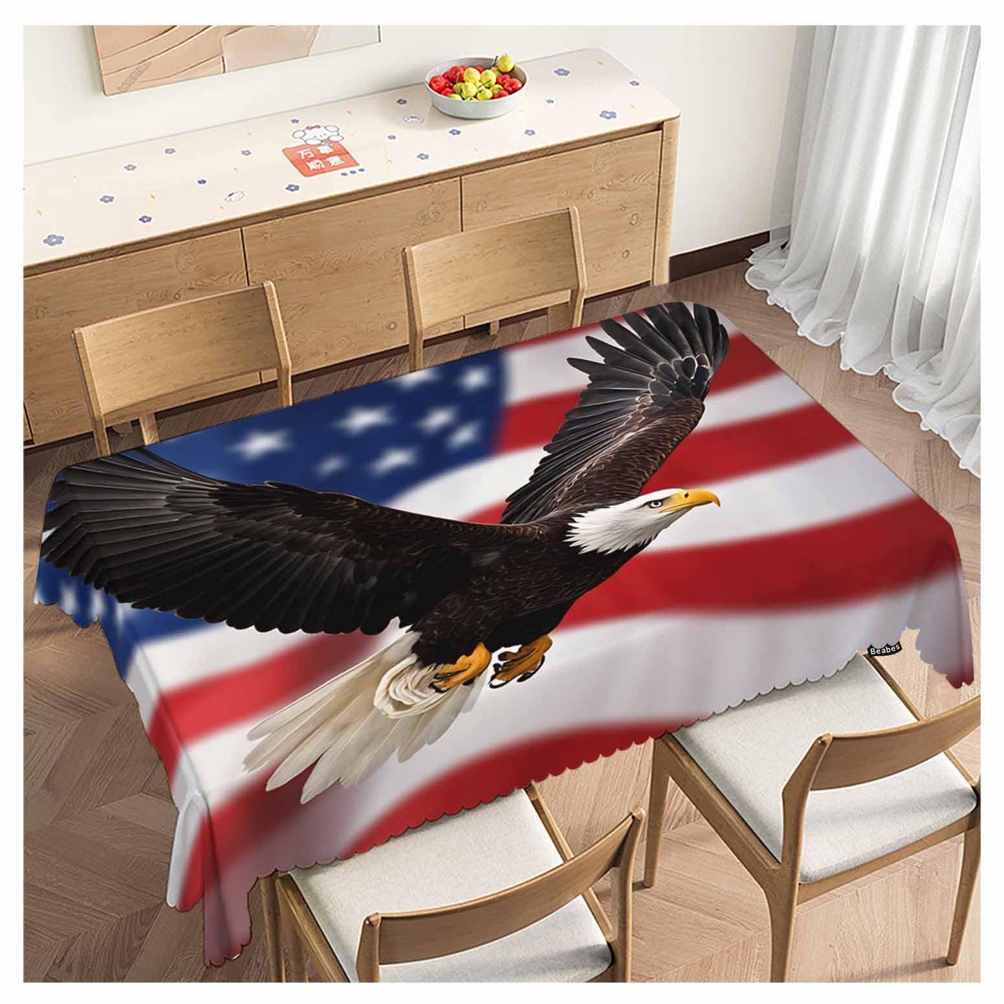 Beabes Tablecloth Bald Eagle 52 X 70 Inch, American Flag Bald Eagle Oblong Table Cloths Anti-Shrink Decorative Table Cover for Kitchen Dinning Tabletop Outdoor Picnic BBQ
