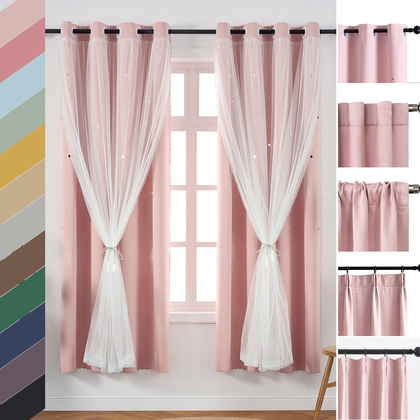 Ftinala Custom Double Layer Polyester Blackout Curtains, Grommet, Modern Light Blocking Curtains & Drapes for Bedroom