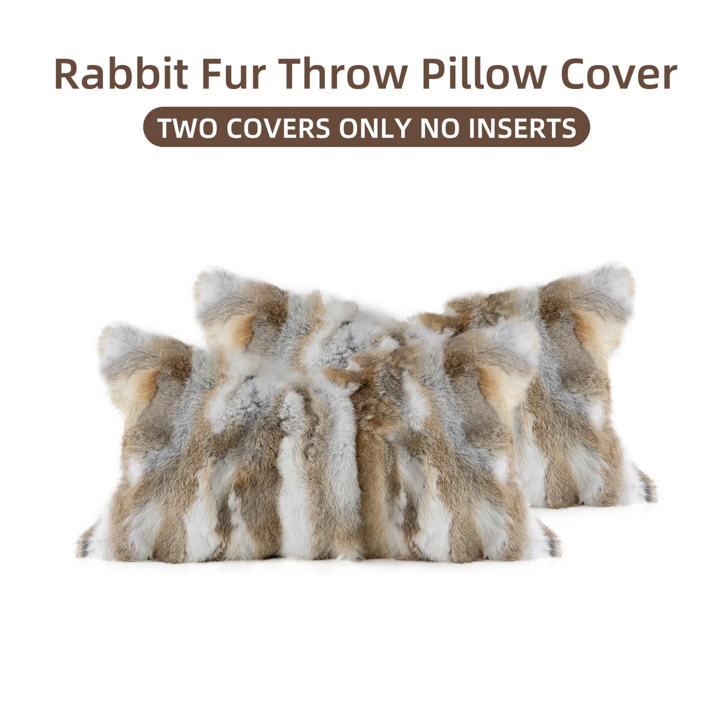 ROSE FEATHER Genuine Rabbit Fur Pillow Covers Set of 2,Luxury Decorative Throw Pillowcases Fluffy Animal Skin Accents Bolster Cushion Cover for Couch Sofa Bedroom Living Room Home,12x20inch,Yellow