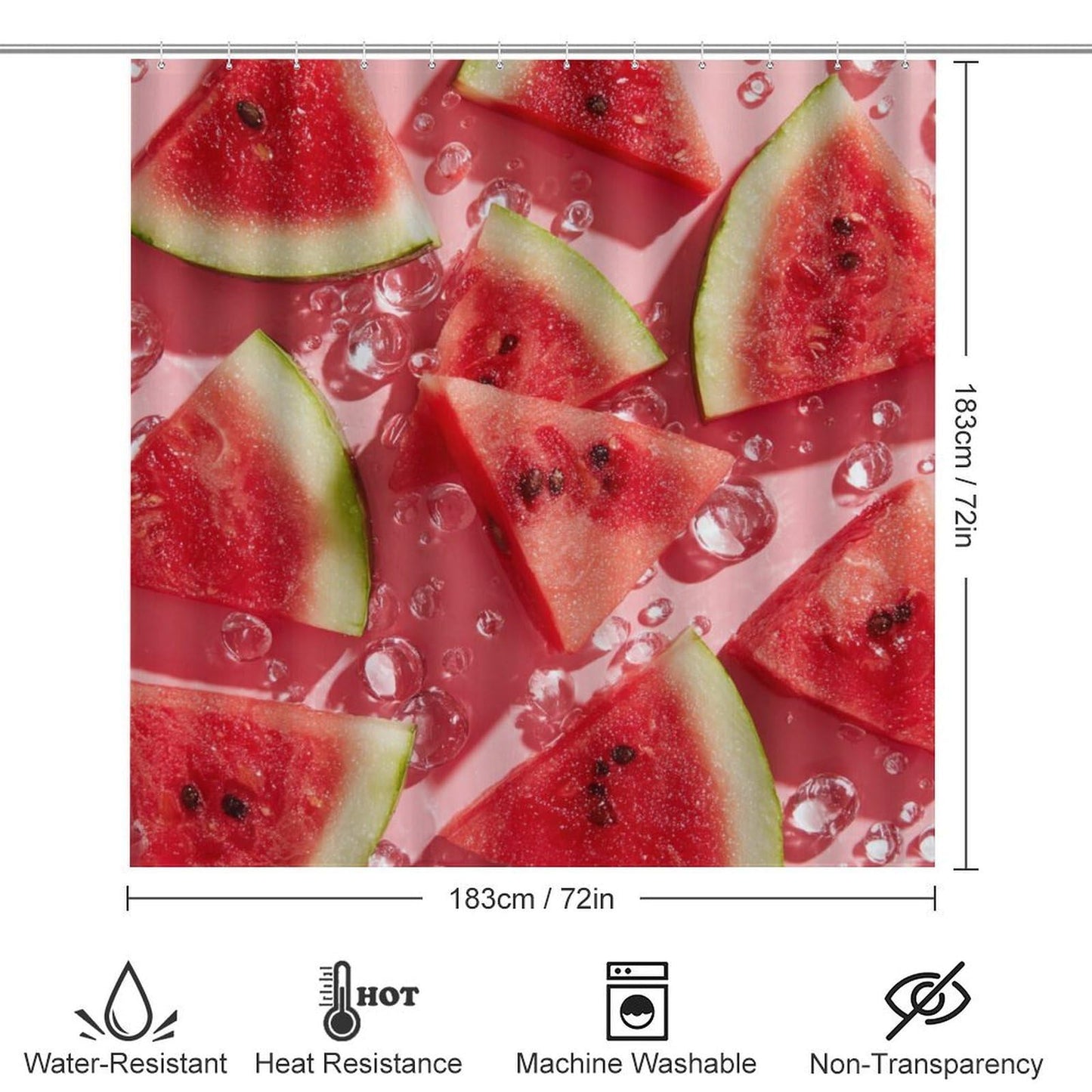 INSFBRB Modern Realistic Watermelon Shower Curtain Sets with Rug,Toilet Lid Cover and Bath Mat,Colorful Rustic Summer Fruit Watermelon 4 Piece Bathroom Set