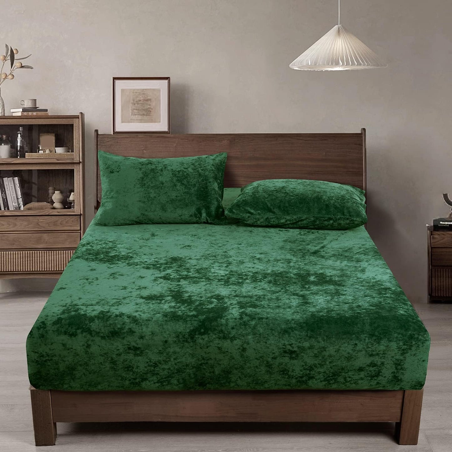 PHF Truly Velvet Fitted Sheet Only Full Size, Christmas Luxury Super Soft Cozy Fuzzy Fleece Bottom Sheet with Deep Pocket Up to 16", Suitable for Fall Winter Spring, No Pillowcases, Emerald Green