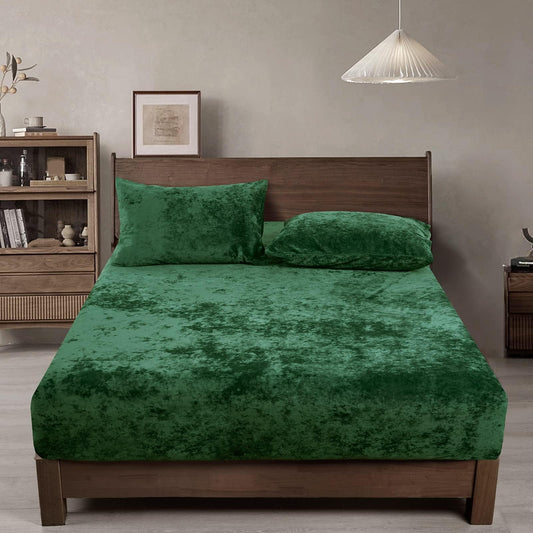 PHF Truly Velvet Fitted Sheet Only Full Size, Christmas Luxury Super Soft Cozy Fuzzy Fleece Bottom Sheet with Deep Pocket Up to 16", Suitable for Fall Winter Spring, No Pillowcases, Emerald Green