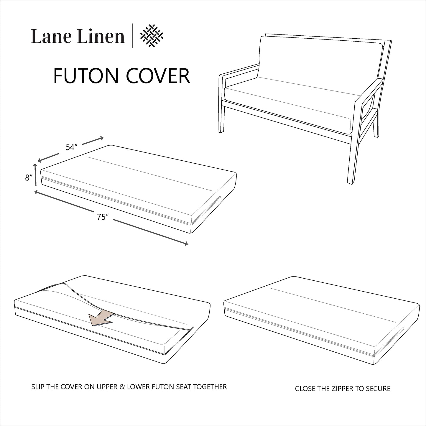 LANE LINEN Futon Covers Full Size, 100% Cotton Slipcovers, Full Size Mattress Cover for Futon Sofa Bed, Foldable Armless Sofa Cover, Zippered Couch Cover - Rust
