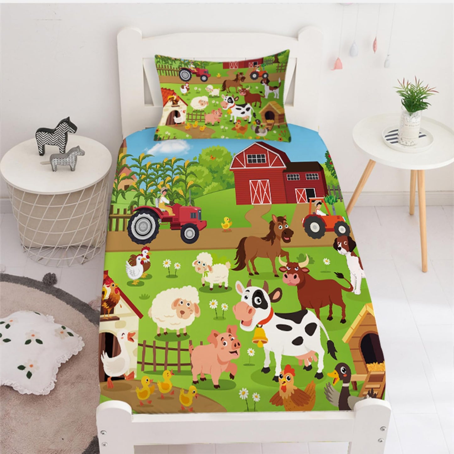 Yasida Farm Animal Cow Twin Size Fitted Sheets for Twin Sheets Set Girls and Boys Bedding Sets Harvest Sheets Goats Chickens Farm Animals Bedding Sheet Soft Microfiber(1*Sheet+1*Pillowcase)