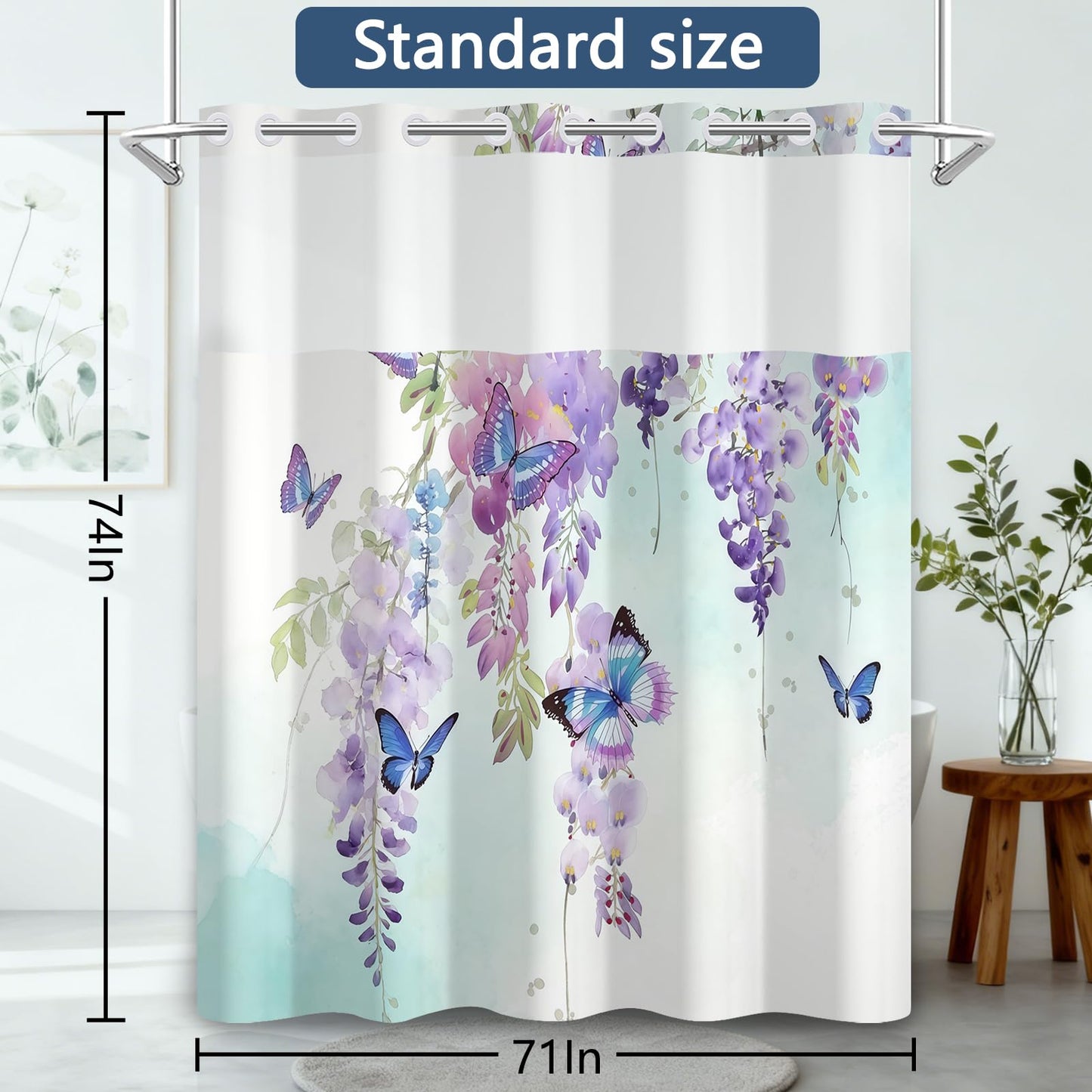 NAEMBCU No Hook Shower Curtain with Snap in Liner 71x74 Inch