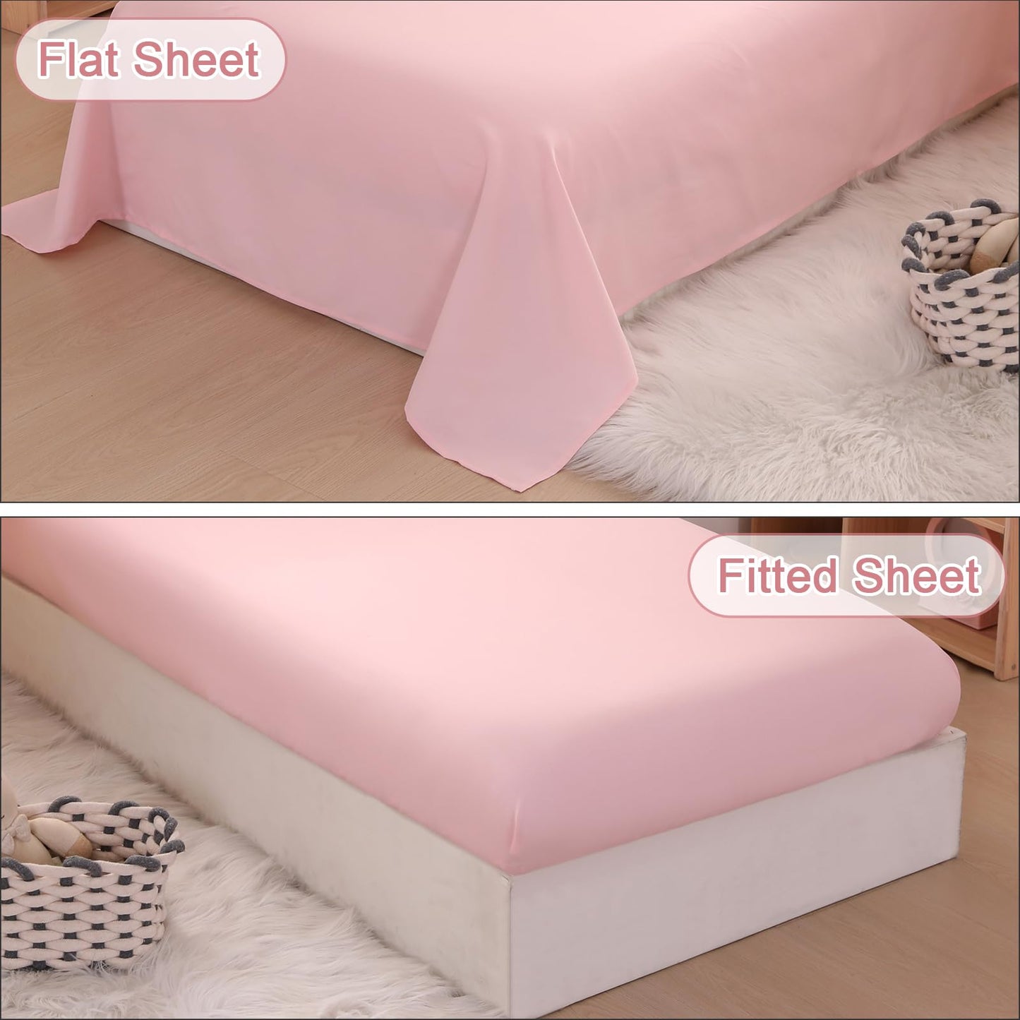Wowelife Toddler Bedding Set for Girls, 4 Piece Double Ruffles Soft and Breathable Crib Bedding Set for Girls, Includes Quilted Toddler Comforter, Fitted Sheet, Flat Sheet and Pillowcase, Pink