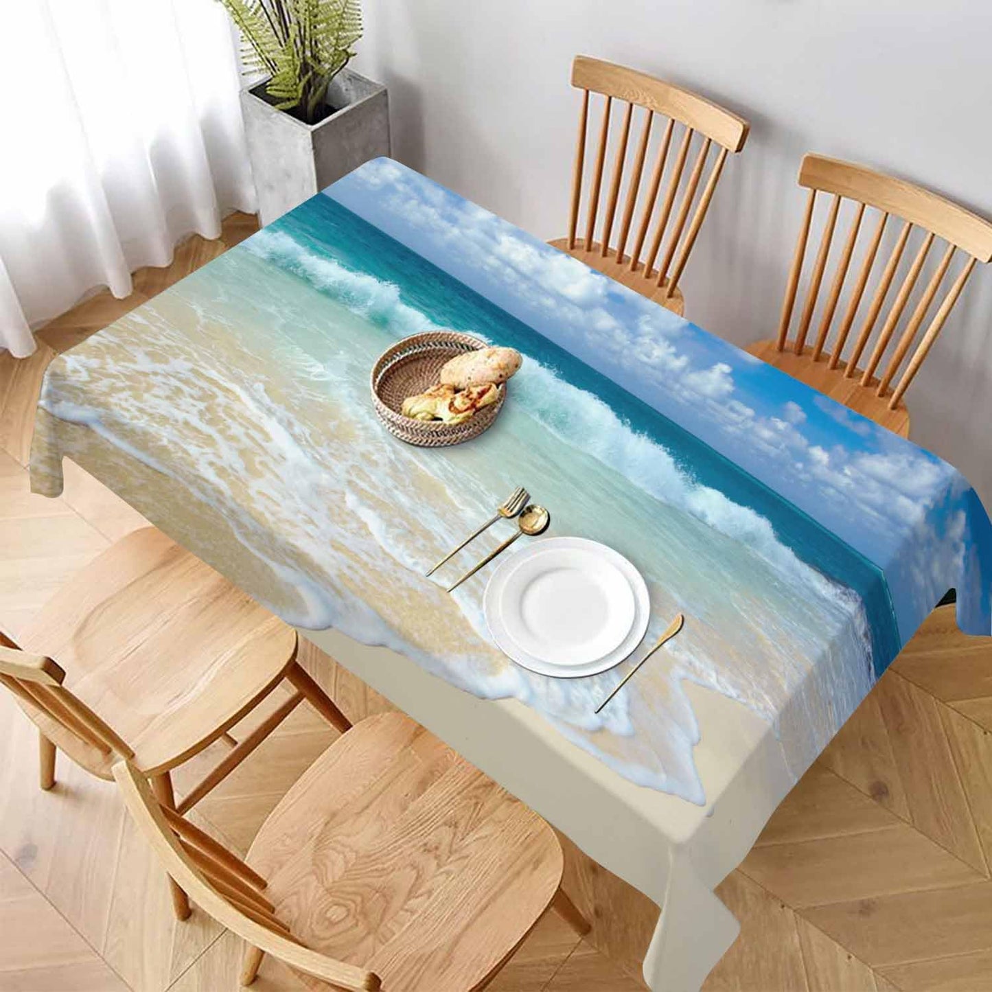 TKS MITLAN Ocean Beach Tablecloth Decor Clouds Coast Sky Wave Sunny Scenic Table Cloth Dining Room Kitchen Table Cover 60" X 84" Oblong/Rectangle