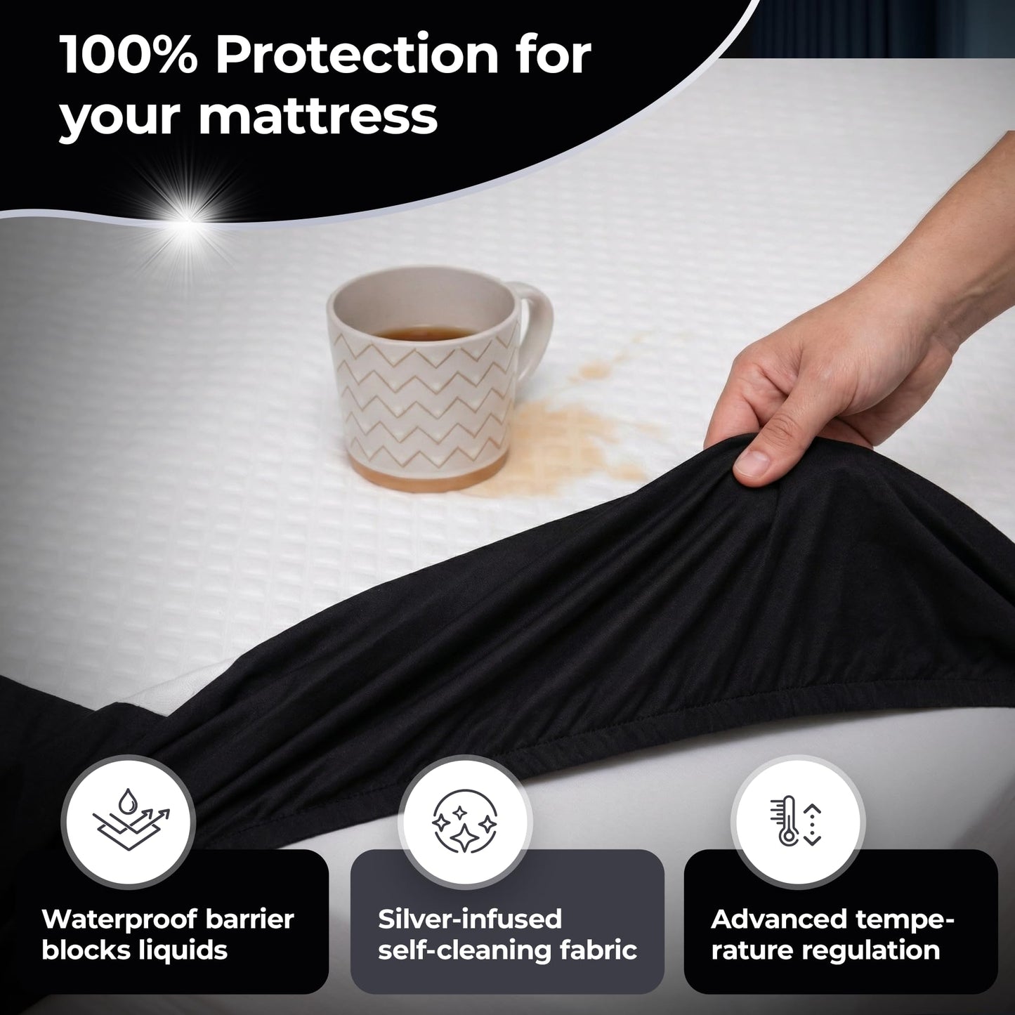 Silvery Silver Infused Cooling Mattress Protector - Breathable Waterproof Protection Against Spills & Stains - Hypoallergenic Ultra Soft Fabric with Extra Deep 21” Pockets