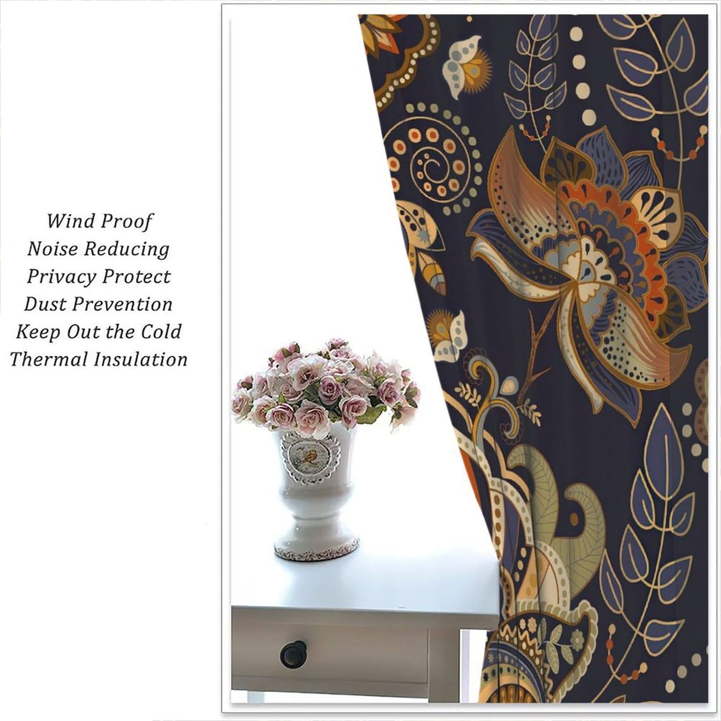AuiMzoo Bohemian Printed Curtains, Tribal Abstract Floral and Botanical Pattern Window Treatments, Blackout Curtains for Bedrooms, Living Rooms, Kitchens Offices42X45 Inch