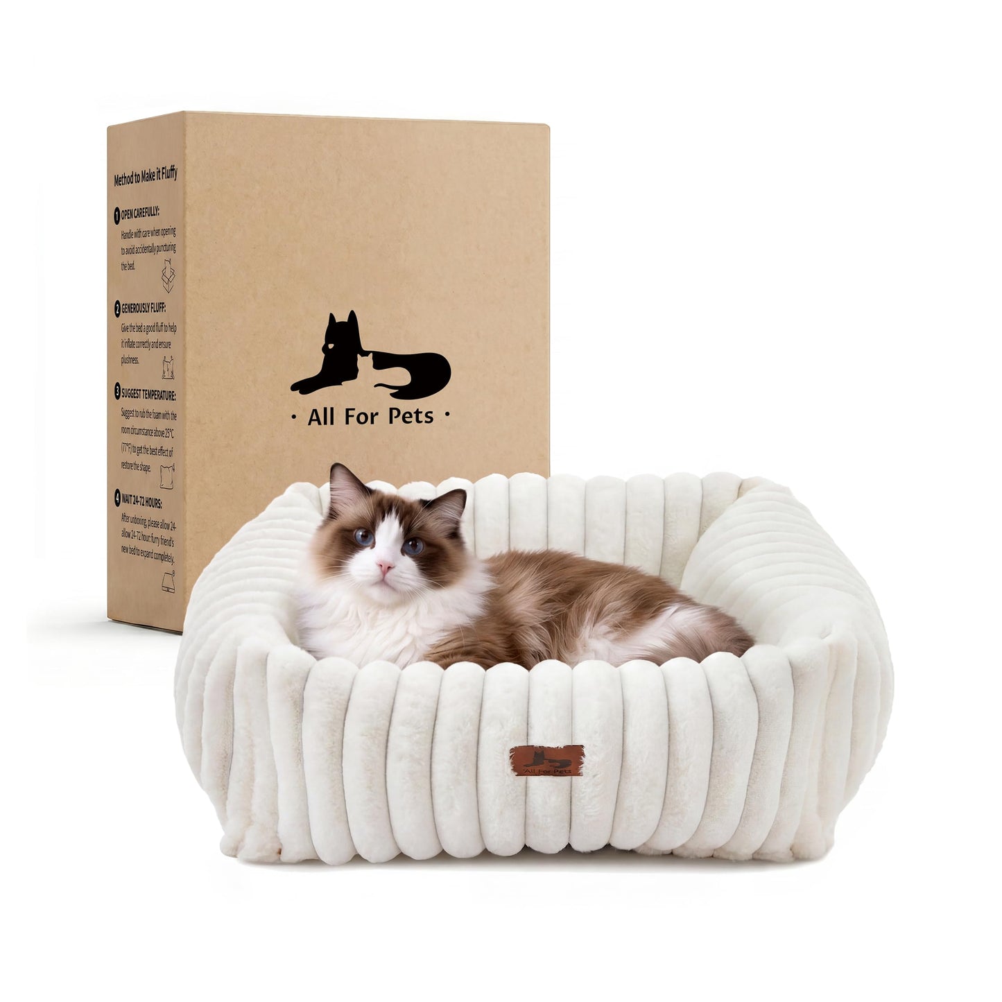 Warmrest Cute Dog Bed for Small Dogs & Cats,Washable Fluffy Cat Beds for Indoor Cats, Rectangle Orthopedic Memory Foam Puppy Beds with Anti-Slip Bottom, 20 x19 x 7 Inches, Cream(20x19x6inchs)