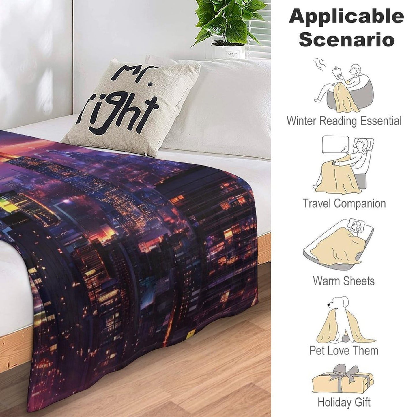 New York City Skyline Landscape Abstract Blanket Soft Flannel Lightweight Blanket Outdoor Travel Carry Living Room Bedroom Sofa Decoration Gifts 40x50 Inch
