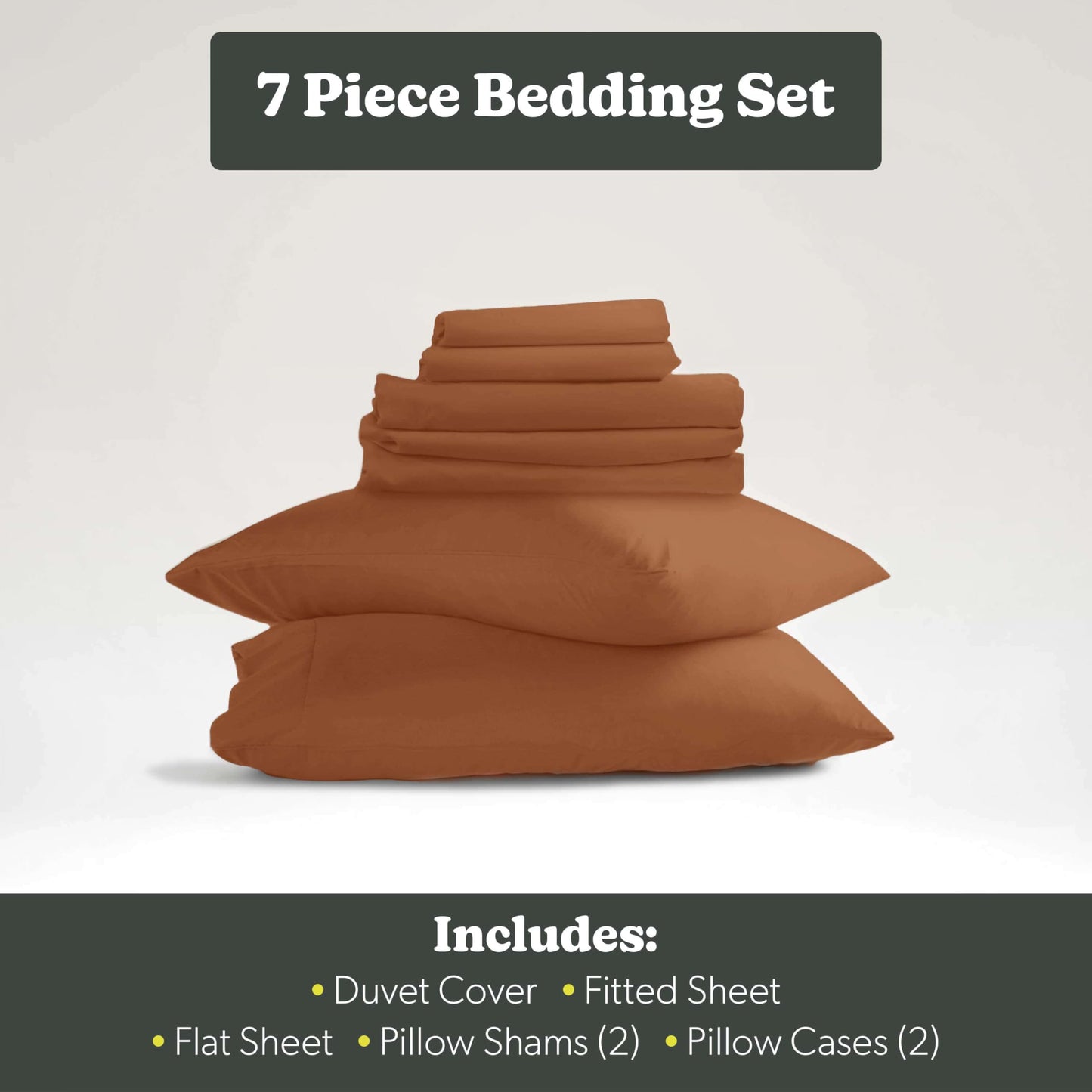 Hearth & Harbor Queen Size Duvet Cover & Bed Sheet Set Rust, 7 Piece Soft Double Brushed Bedding Set, Includes Duvet Cover, Flat Sheet, Fitted Sheet, Pillowcases and Pillow Shams