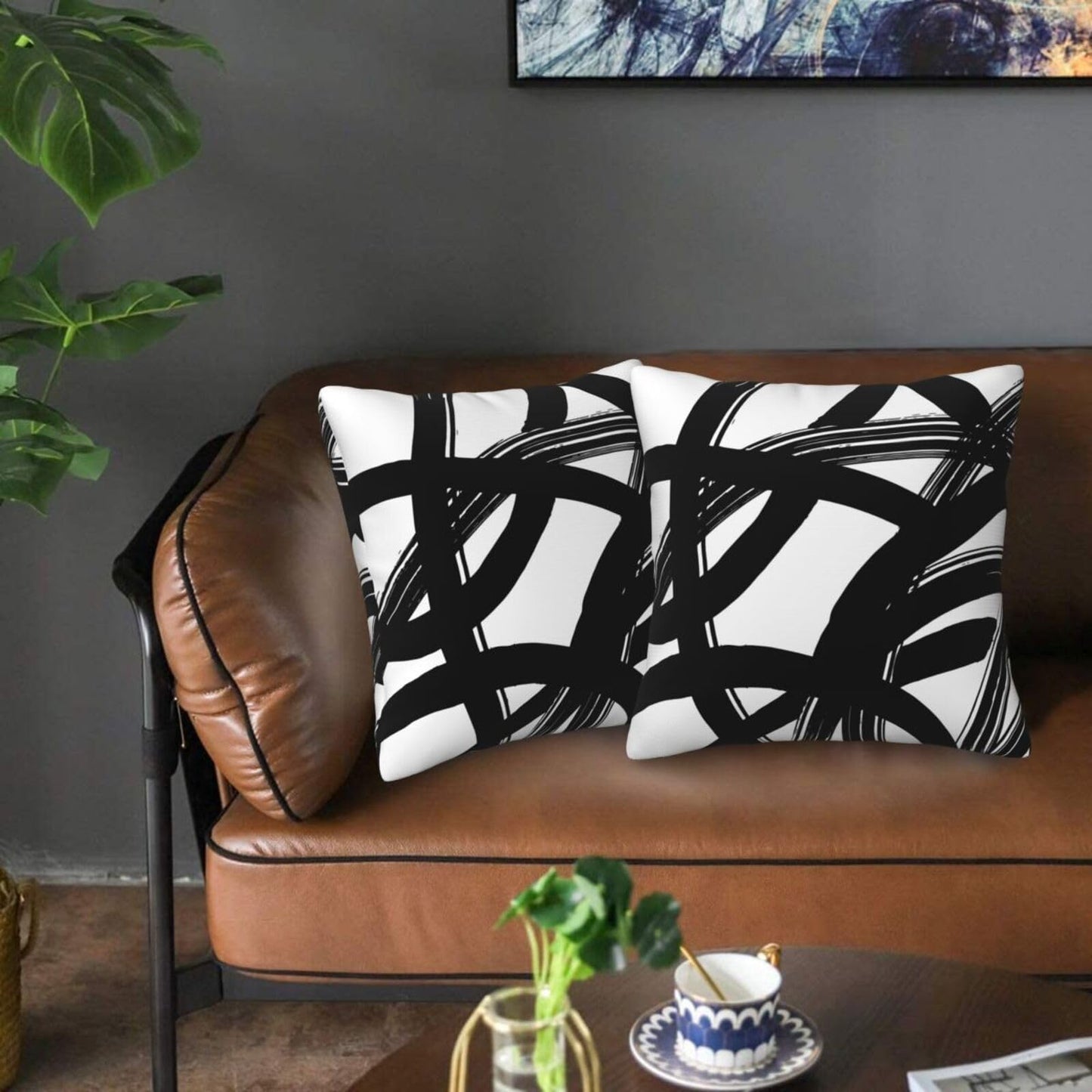 Lcokin Black and White Striped Throw Pillow Covers 18x18 in Set of 2, Decorative Abstract Art Boho Line Outdoor Pillow Case Square Cushion Covers for Farmhouse Sofa Bed Couch Living Room