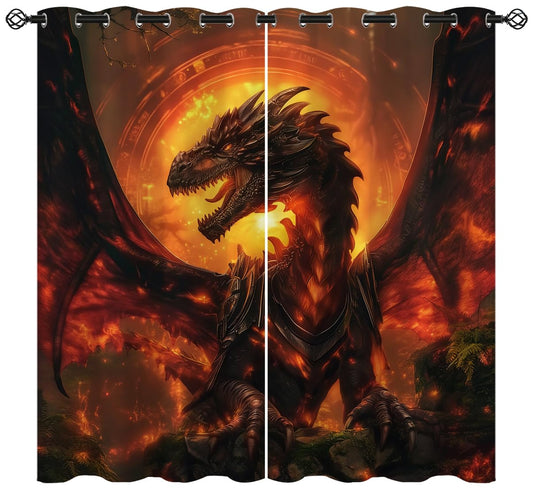 18TH CROZY Magic Dragon Blackout Curtains for Girls Boy Home Decor, Medieval Fantasy Magical Animal Grommet Thermal Insulated Drapes Darkening Window Curtain for Bedroom Living Room, 42 x 45 Inch
