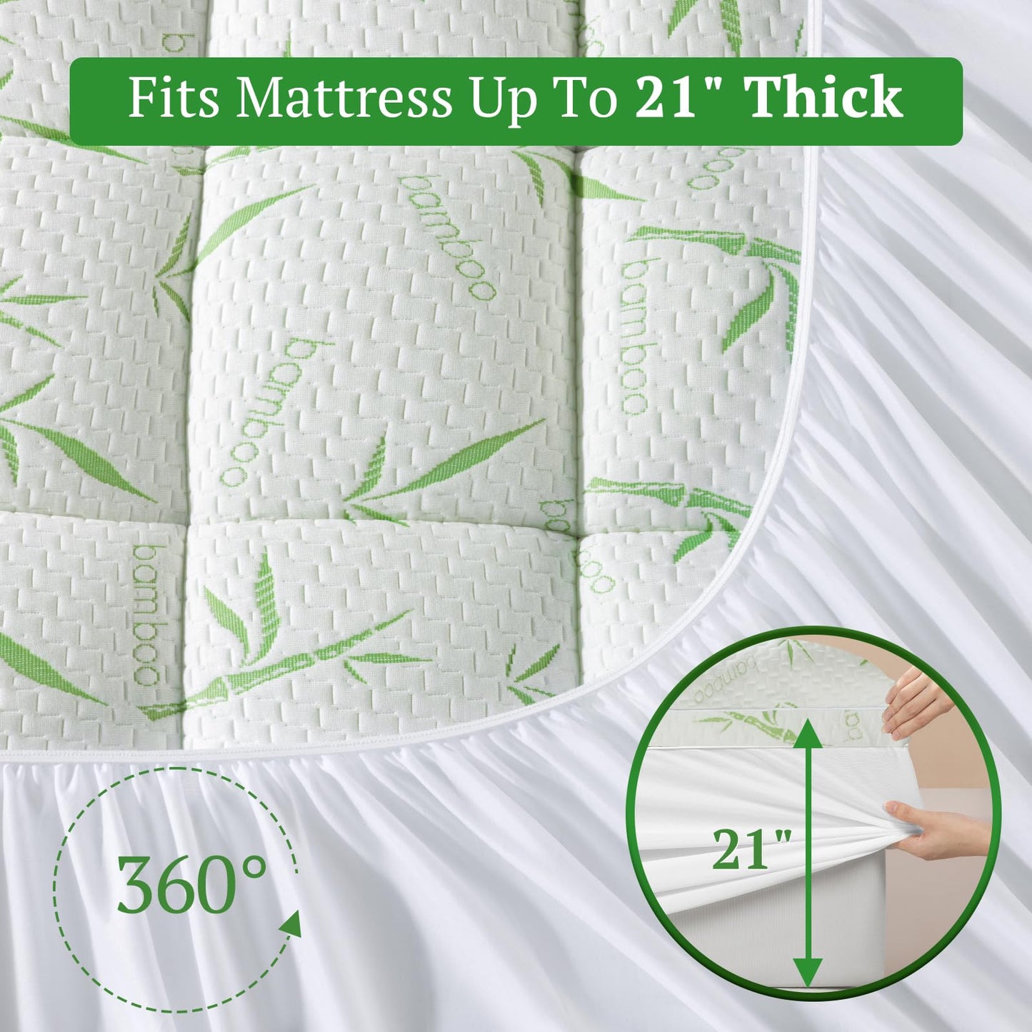 LIANLAM Mattress Topper Twin Size - 1500GSM 3D+7D Down Alternative Fill 3 in Pillow Top Mattress Pad, Viscose Made from Bamboo Cover, Extra Firm for Back Pain, 6"-18" Deep Pocket (39"x75")