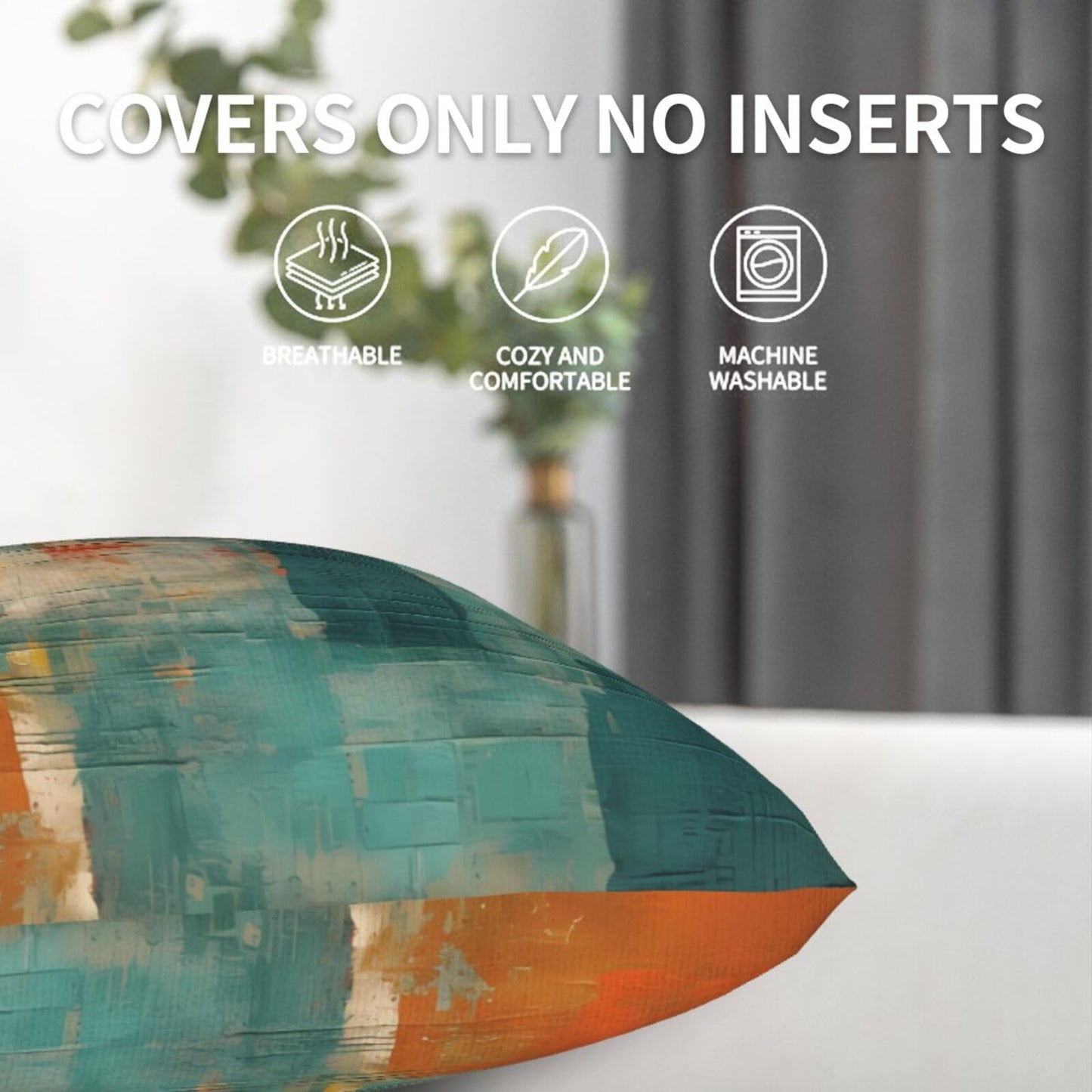 Yopiiefa Abstract Teal Green and Orange Throw Pillow Covers 18x18 Set of 2 Messy Rust Painting Decorative Pillow Covers for Sofa Couch Bed Home Decor