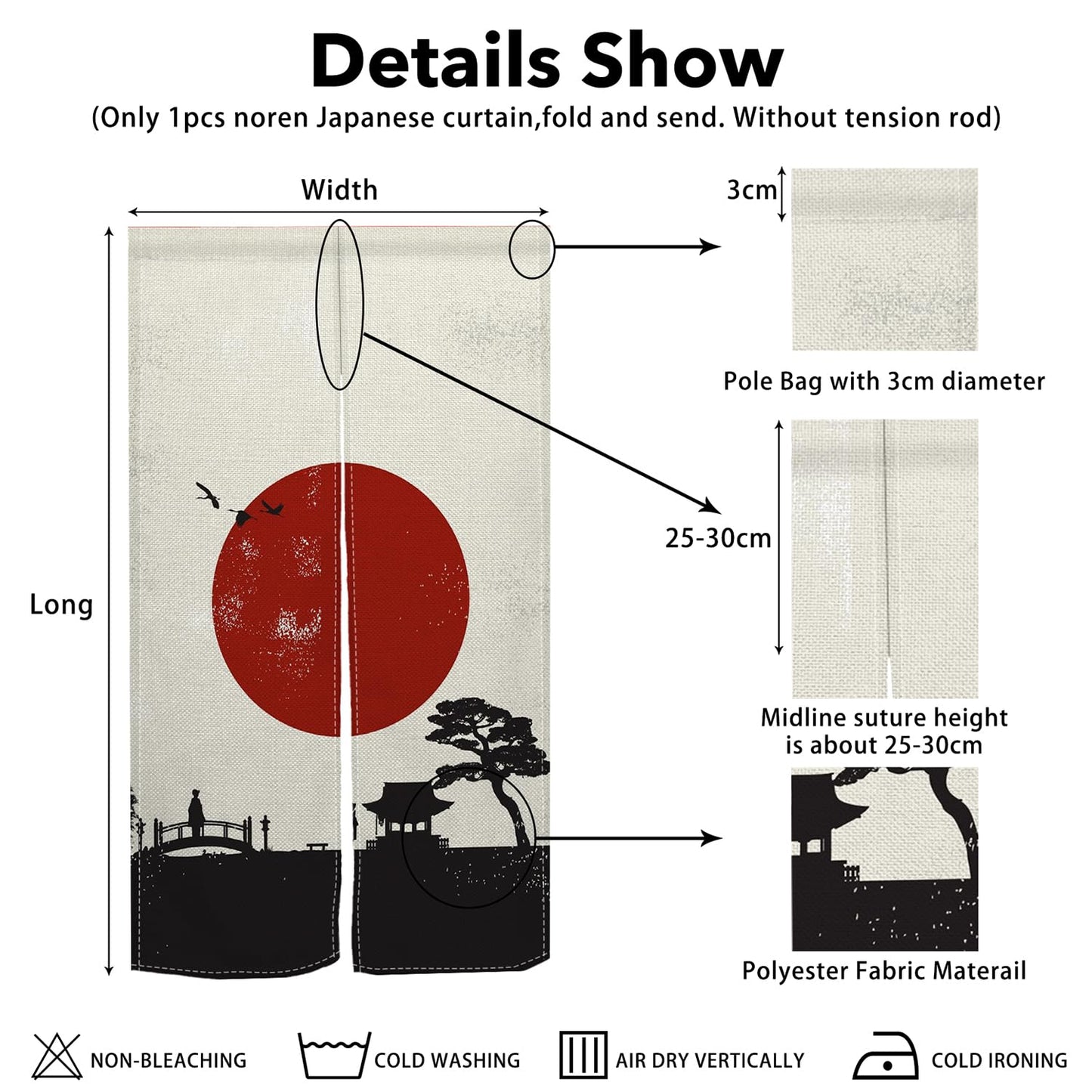 Leowefowa Japanese Doorway Curtain Noren Traditional Japan Feng Shui Window Treatment Ink Warrior Sun Printed Door Tapestry for Wall Hanging Bedroom Divider Kitchen Home Bar Decorations, 33.5"x 70.9"