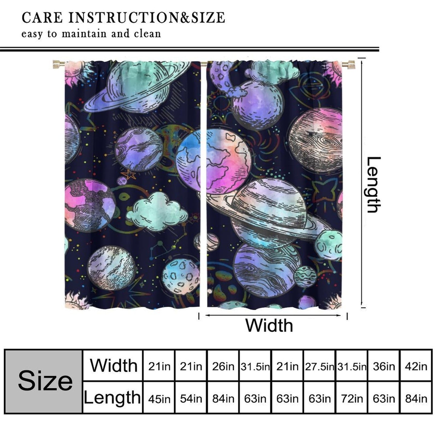 JADERYS Space Blackout Curtains Colorful Universe Galaxy Planet Modern Abstract Art Kids Girls Boys Bedroom Living Room Rod Pocket Decoration Window Drapes 2 Panels W21xL45in