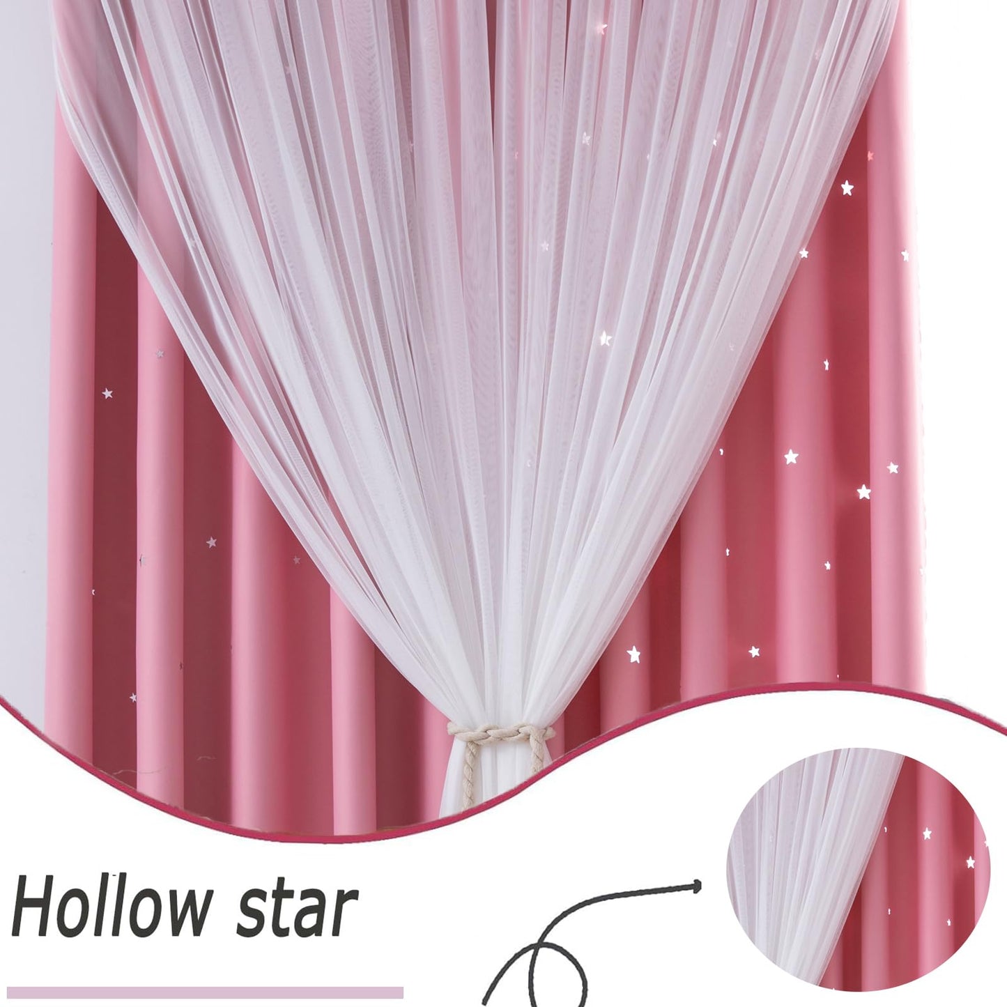 Cute Star Blackout Curtains for Girls Bedroom, Princess Curtains, W40X L63