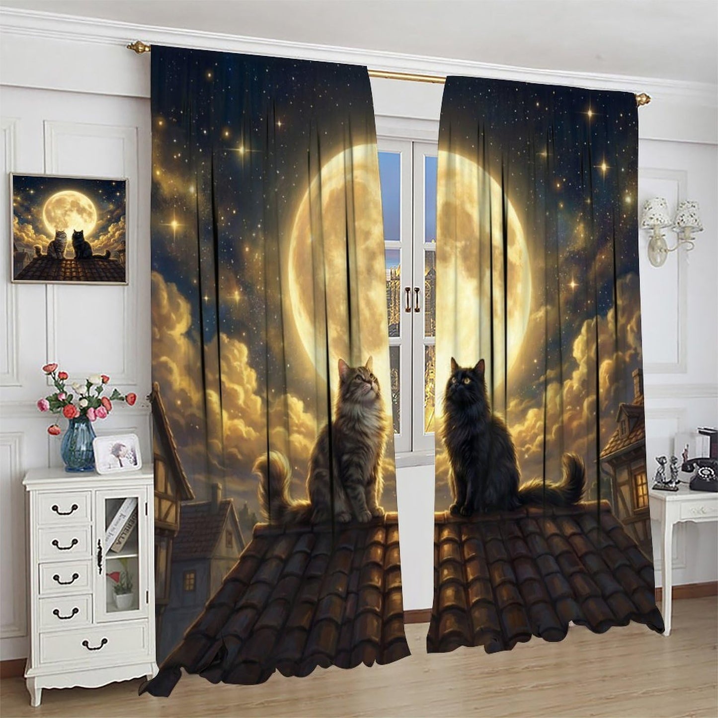 PHTAYOT Cat Curtains for Girls Boy Home Decor Lovely Pet Kitten Cute Kids Animal Pattern for Bedroom Living Room Bathroom Rod Pocket Decor Window Drapes,2 Panels Set,42x45 Inch
