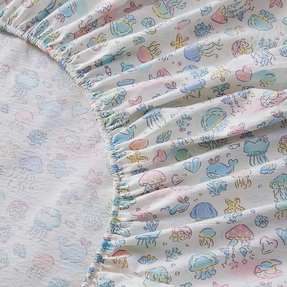 KWLOVER 2PC Soft Bed Fitted Sheet and Pillowcases Set,Cute Jellyfish Marine Organisms Theme Pattern Printed Bed Sheets for Kids Boys Girls Twin Size Bed (Ocean Blue, Twin)